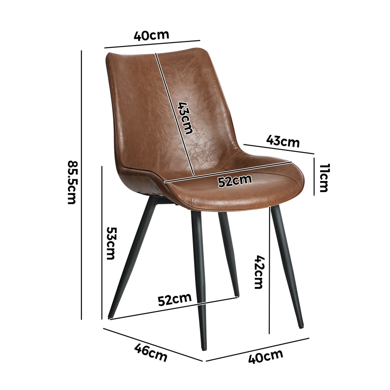 Oikiture 6x Dining Chairs Kitchen Accent Chairs Upholstered PU Leather Brown - Sunyee
