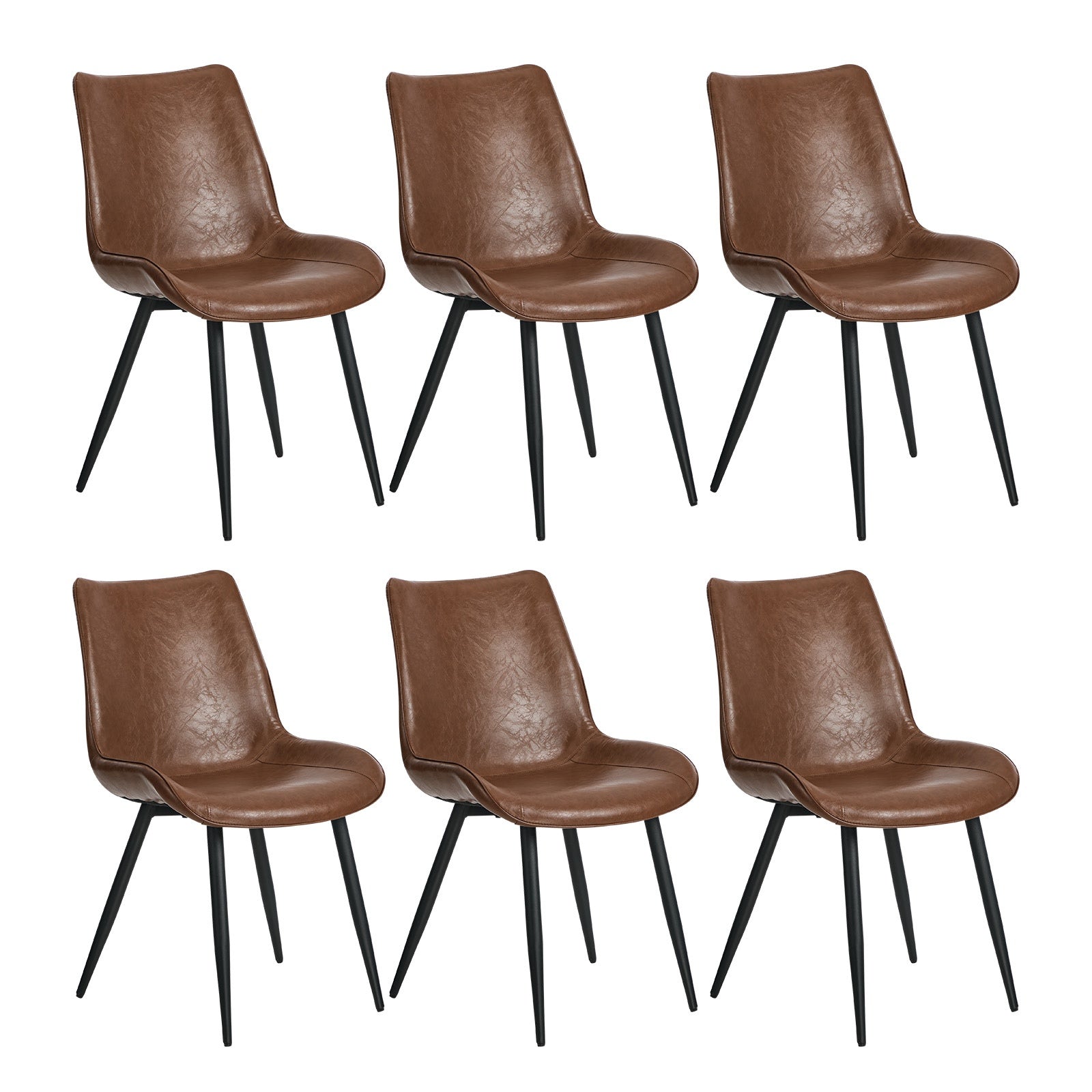 Oikiture 6x Dining Chairs Kitchen Accent Chairs Upholstered PU Leather Brown - Sunyee