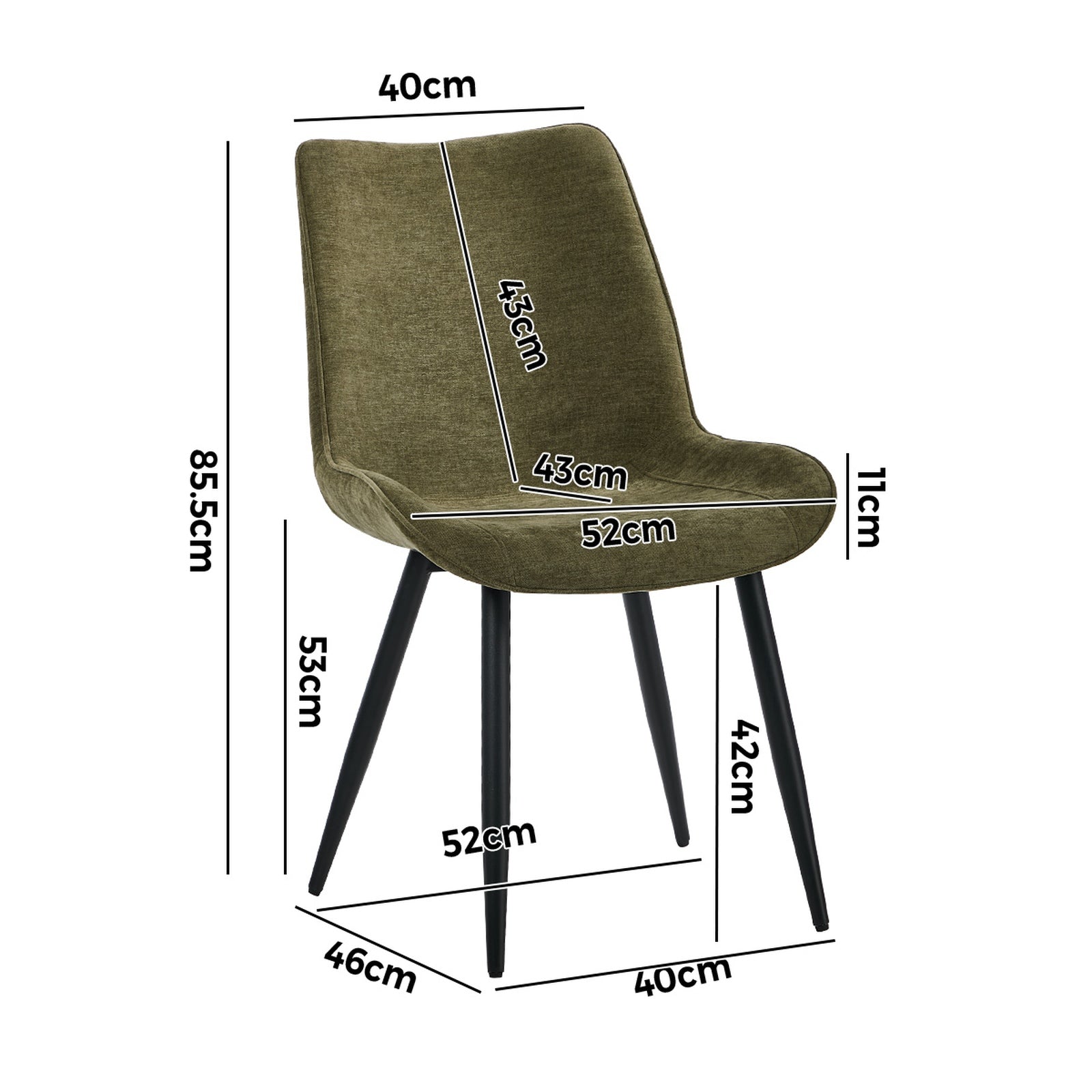Oikiture 2x Dining Chairs Kitchen Accent Chairs Upholstered Linen Fabric Green