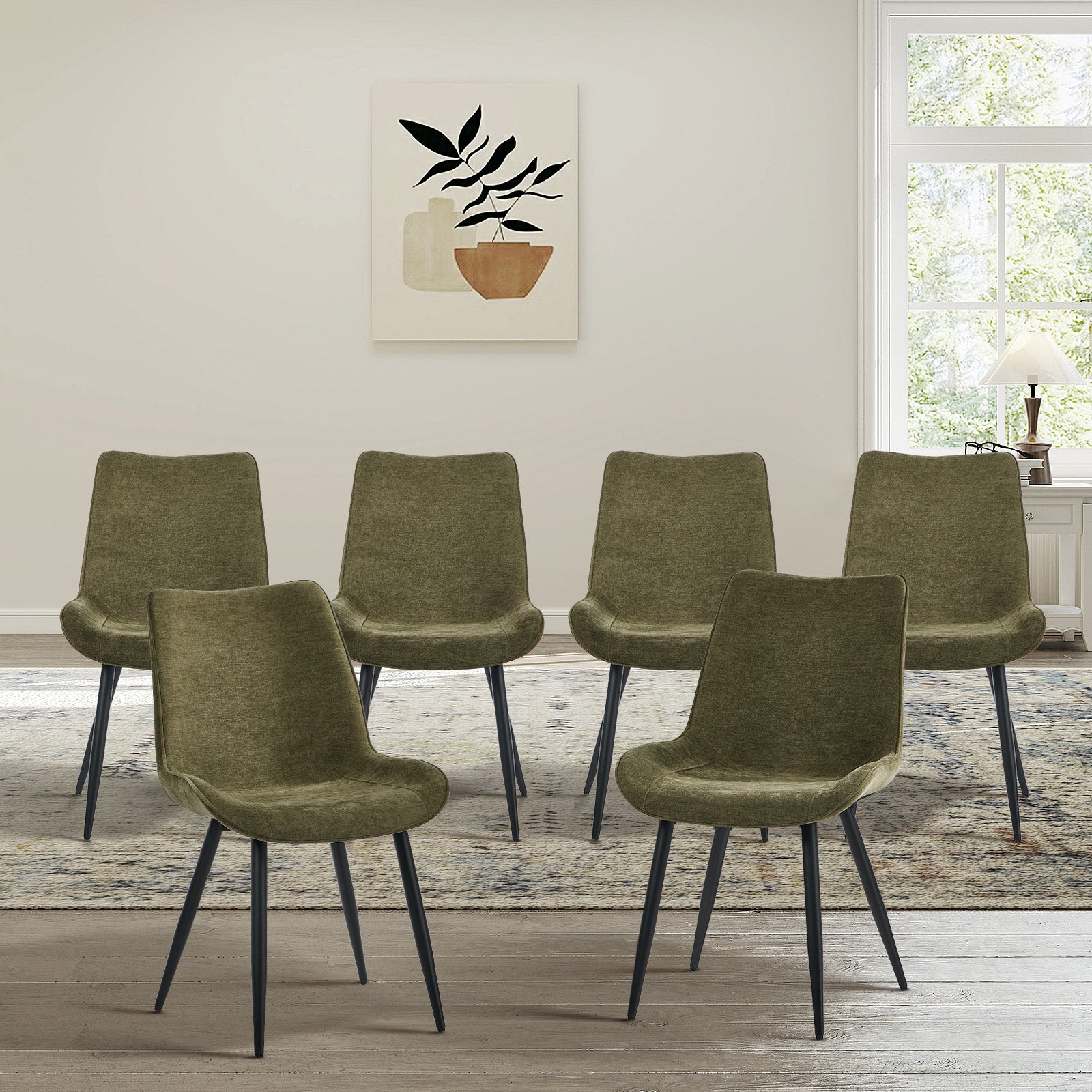 Oikiture 6x Dining Chairs Kitchen Accent Chairs Upholstered Linen Fabric Green