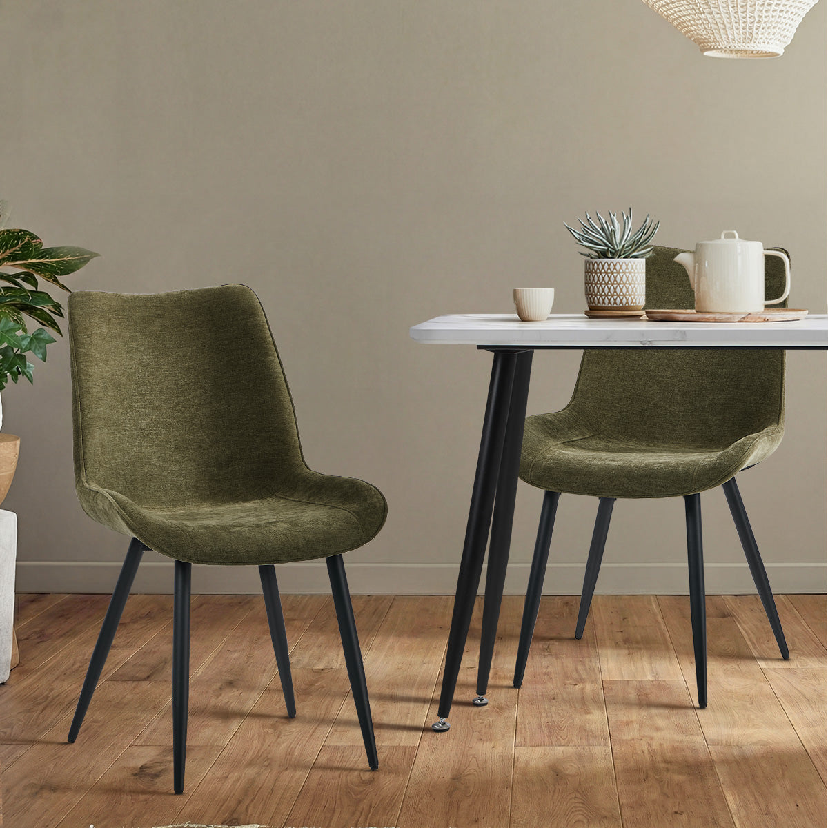 Oikiture 6x Dining Chairs Kitchen Accent Chairs Upholstered Linen Fabric Green