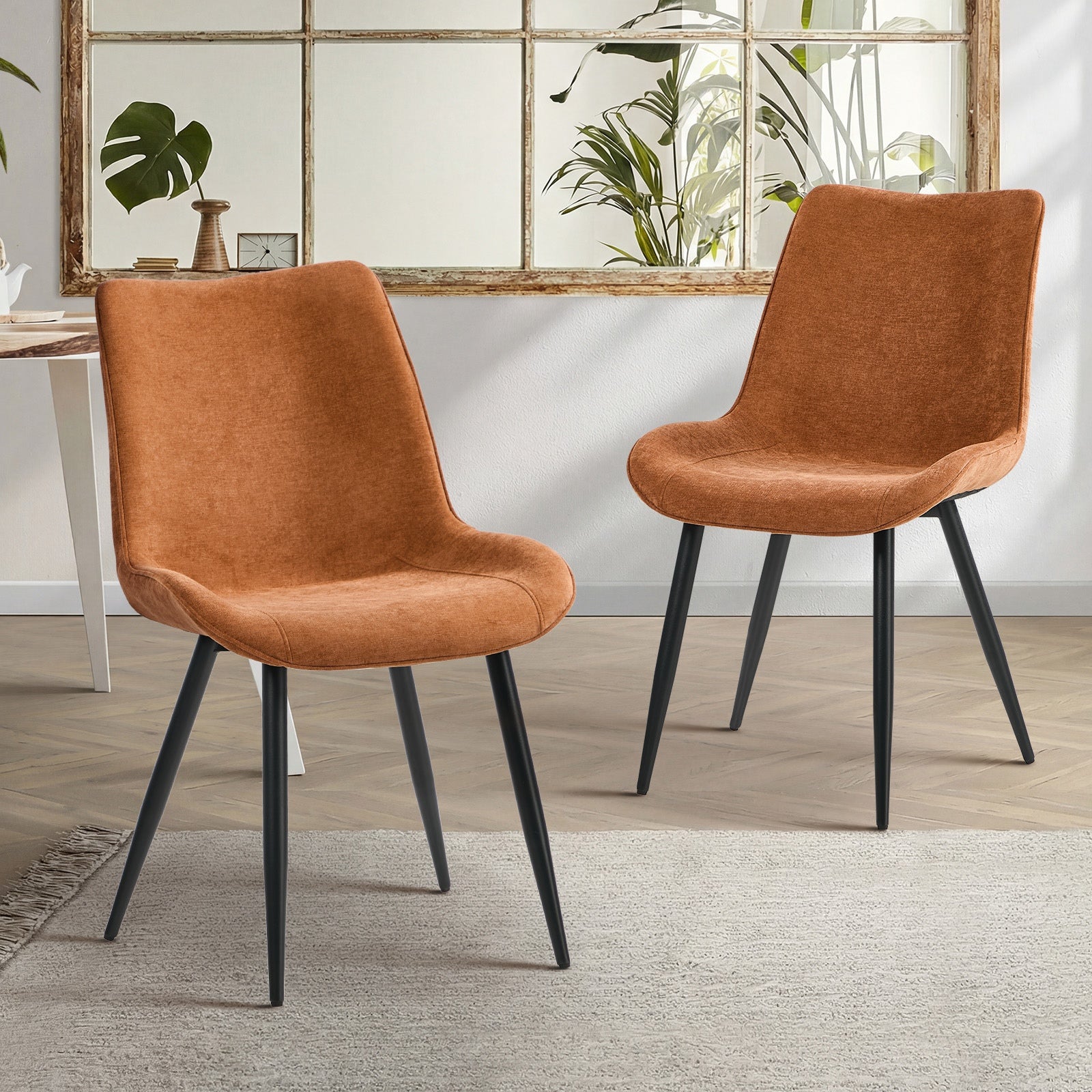 Oikiture 2x Dining Chairs Kitchen Accent Chairs Upholstered Linen Fabric Orange