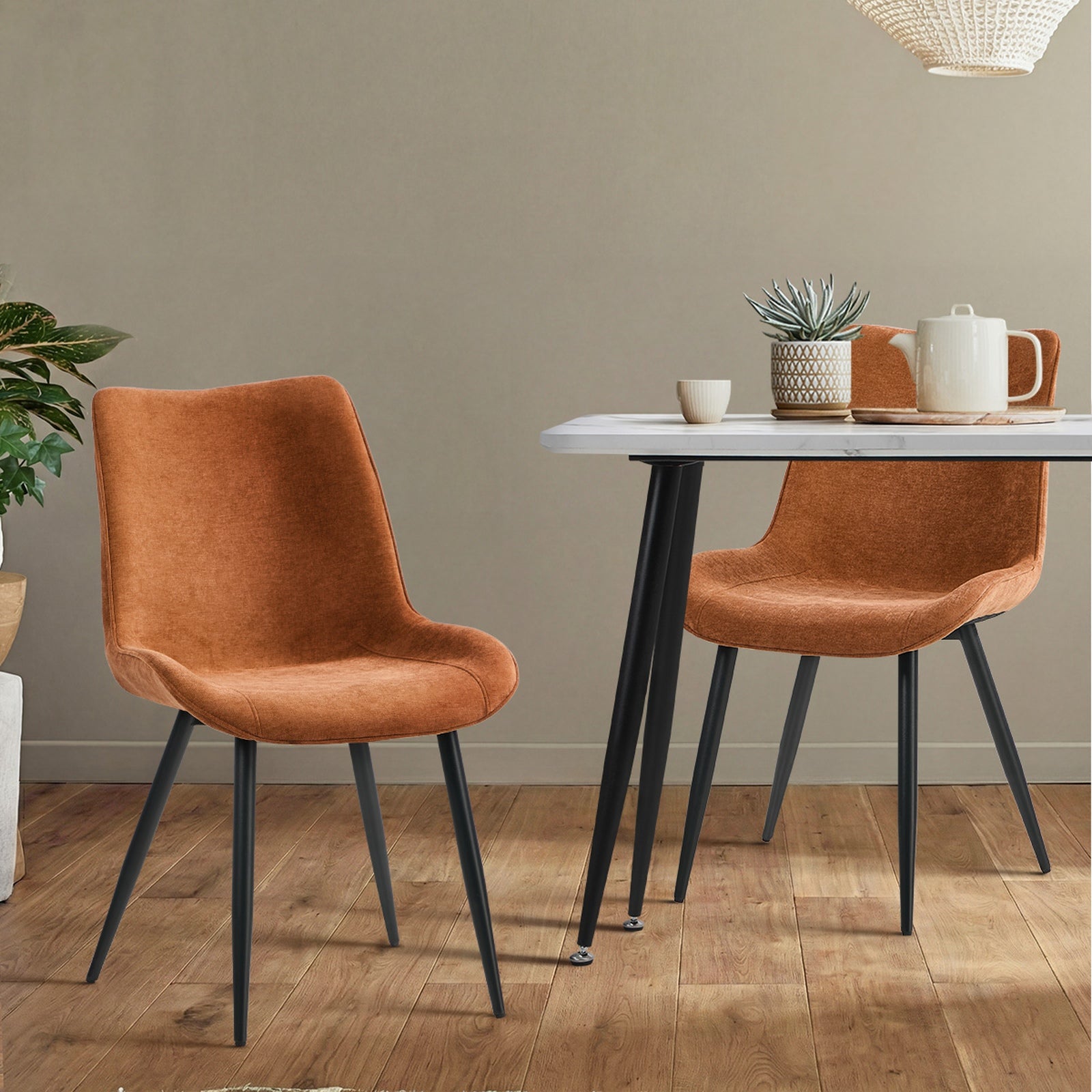 Oikiture 2x Dining Chairs Kitchen Accent Chairs Upholstered Linen Fabric Orange
