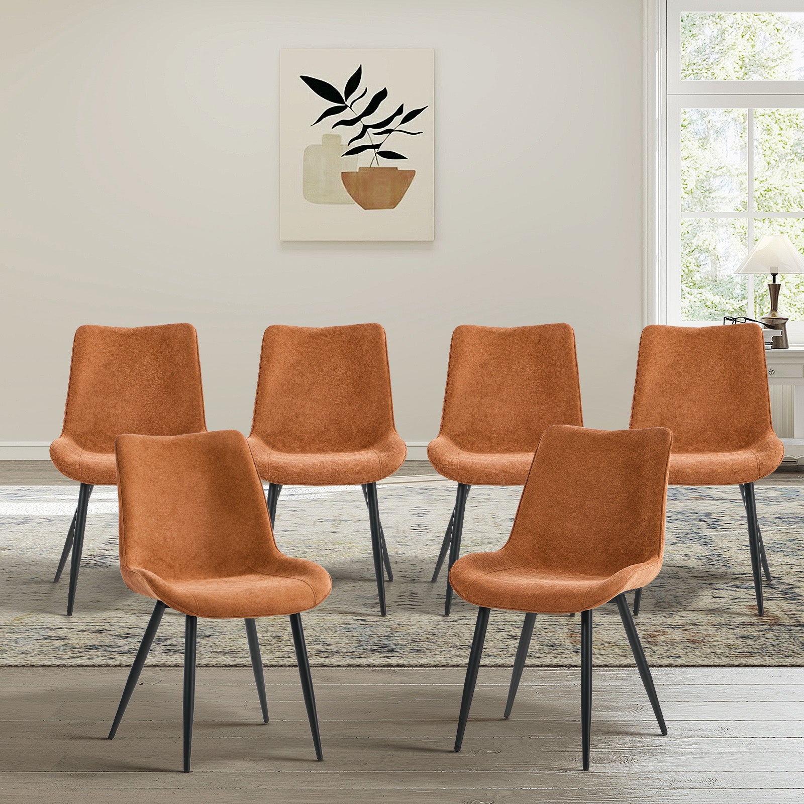 Oikiture 6x Dining Chairs Kitchen Accent Chairs Upholstered Linen Fabric Orange