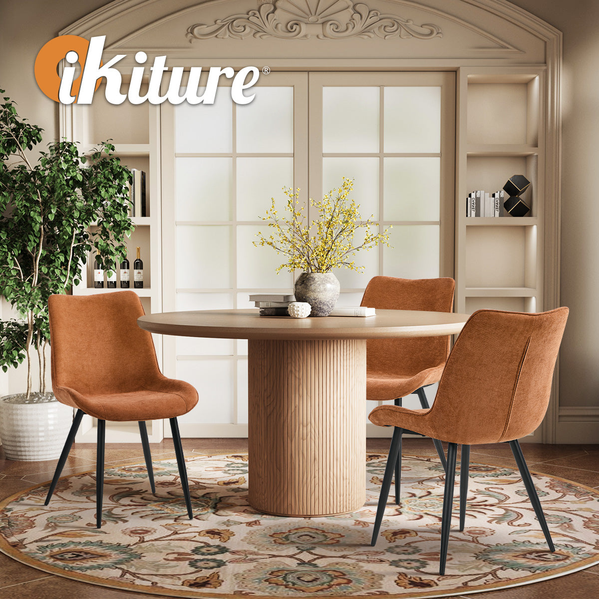 Oikiture 6x Dining Chairs Kitchen Accent Chairs Upholstered Linen Fabric Orange