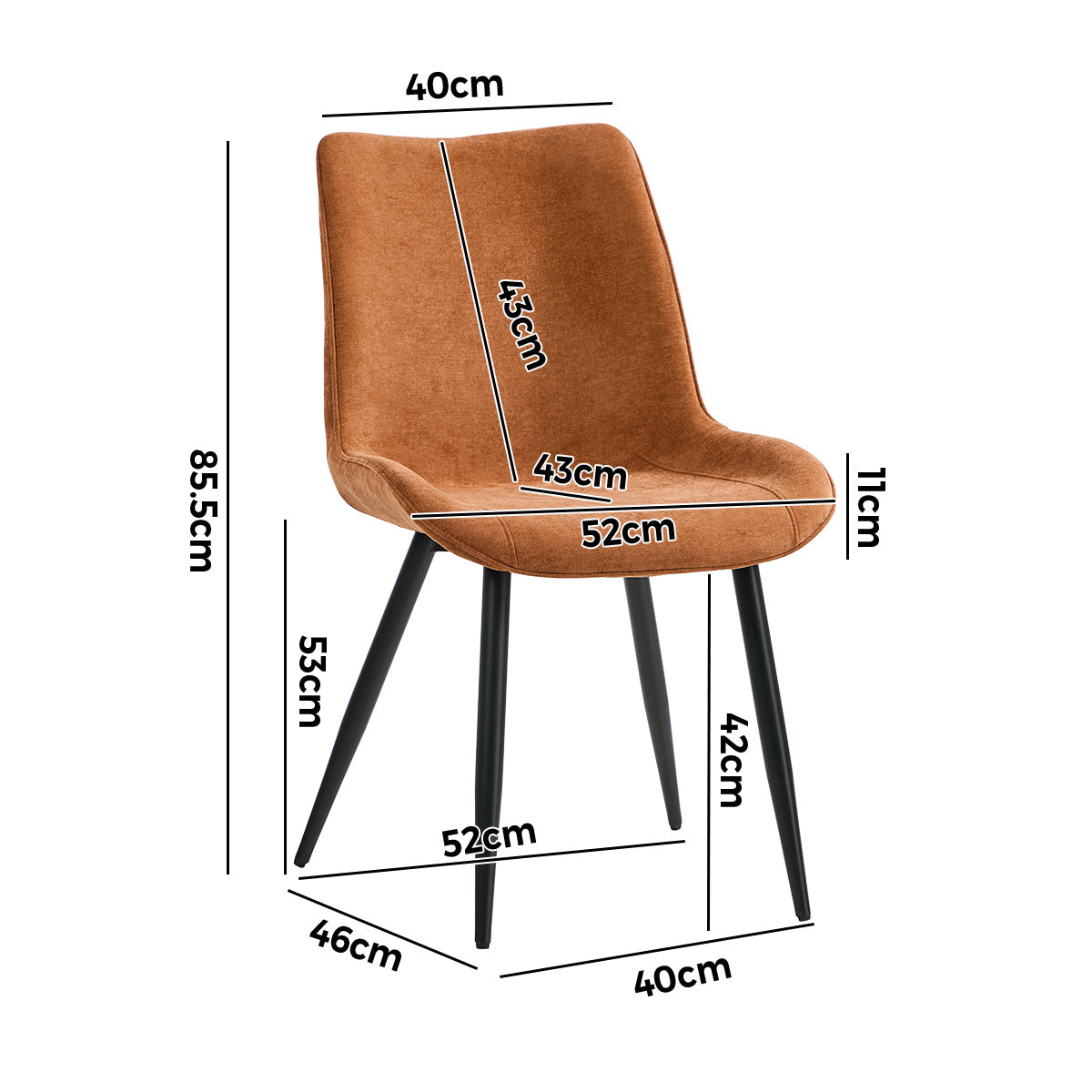 Oikiture 6x Dining Chairs Kitchen Accent Chairs Upholstered Linen Fabric Orange