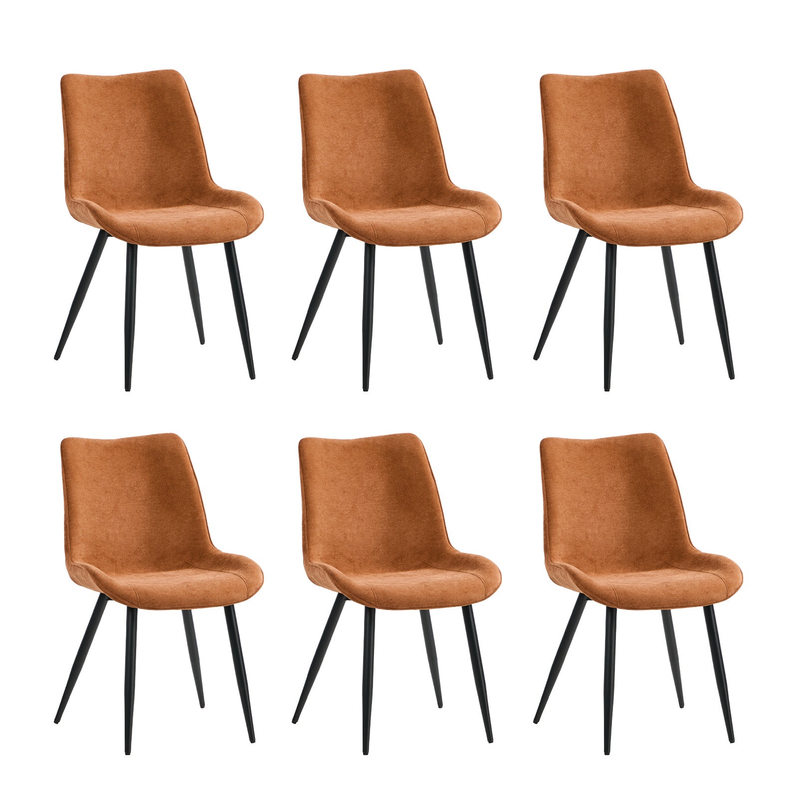 Oikiture 6x Dining Chairs Kitchen Accent Chairs Upholstered Linen Fabric Orange