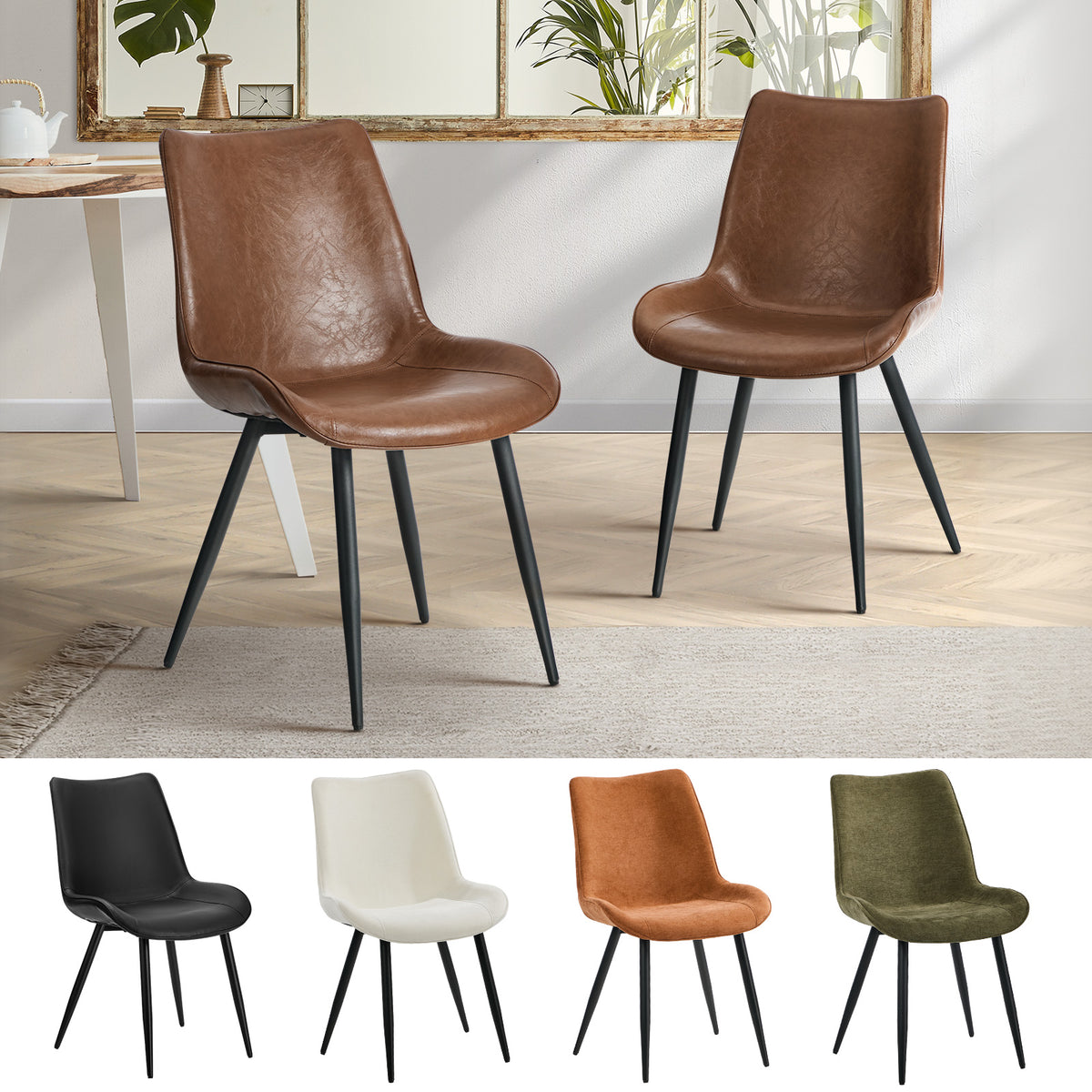 Oikiture 2x Dining Chairs Kitchen Accent Chairs Upholstered