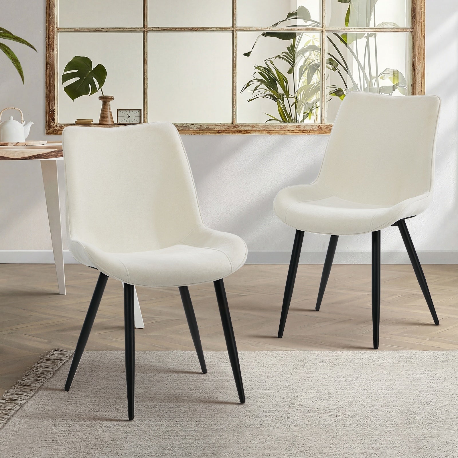 Oikiture 2x Dining Chairs Kitchen Accent Chairs Upholstered Linen Fabric White