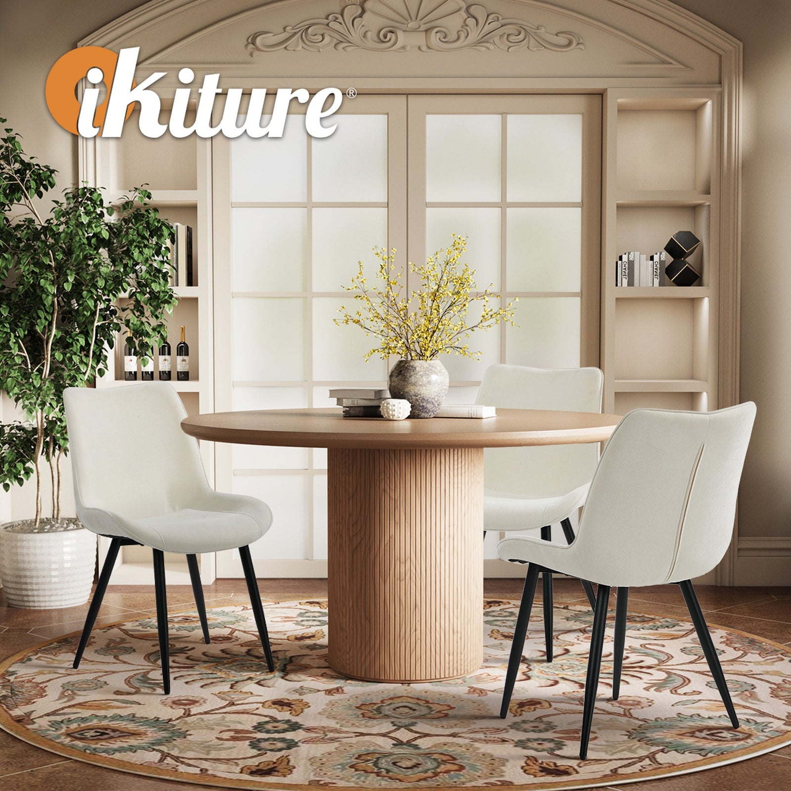 Oikiture 2x Dining Chairs Kitchen Accent Chairs Upholstered Linen Fabric White