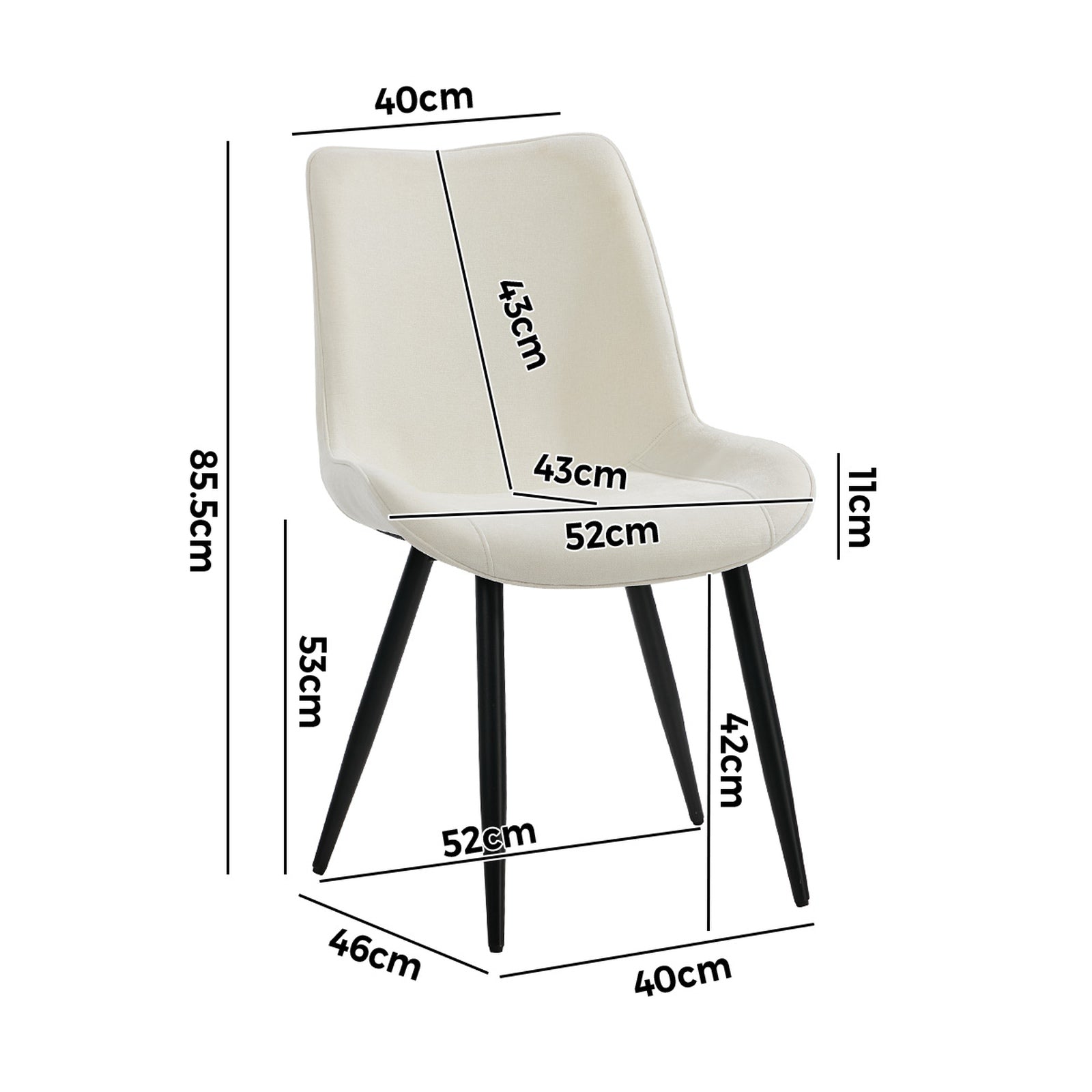 Oikiture 2x Dining Chairs Kitchen Accent Chairs Upholstered Linen Fabric White