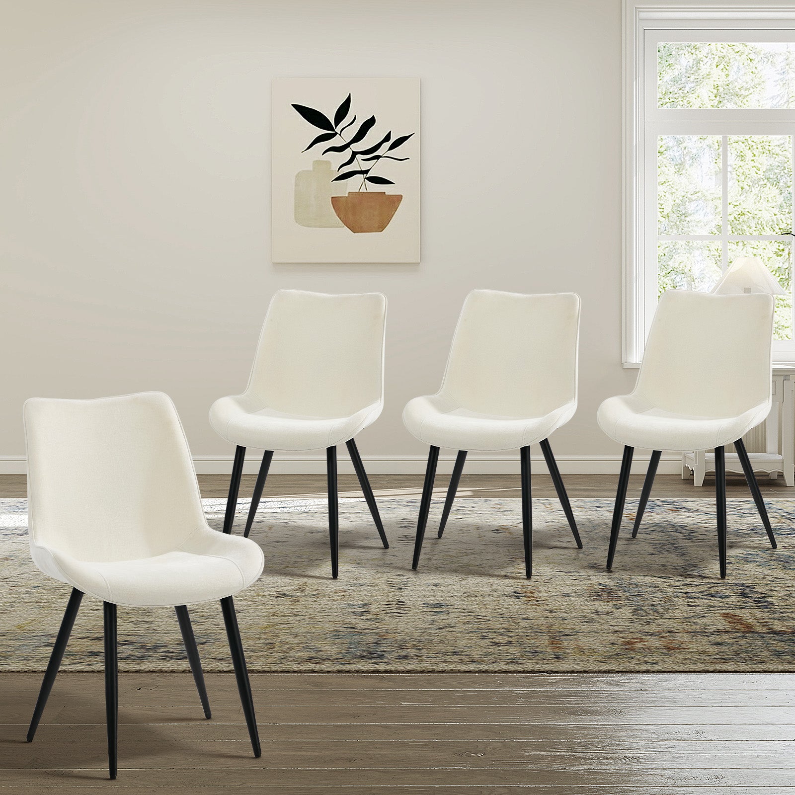 Oikiture 4x Dining Chairs Kitchen Accent Chairs Upholstered Linen Fabric White