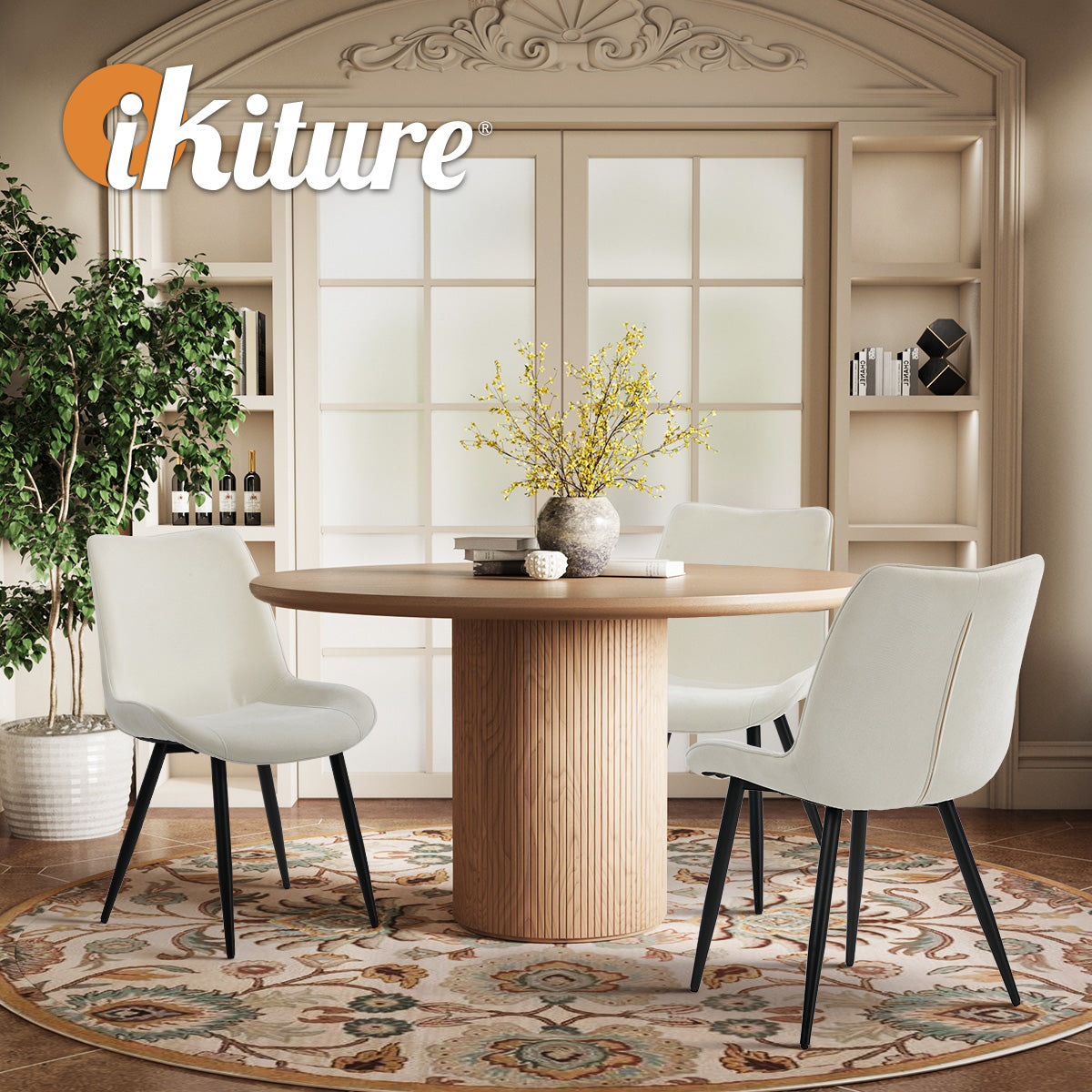Oikiture 4x Dining Chairs Kitchen Accent Chairs Upholstered Linen Fabric White