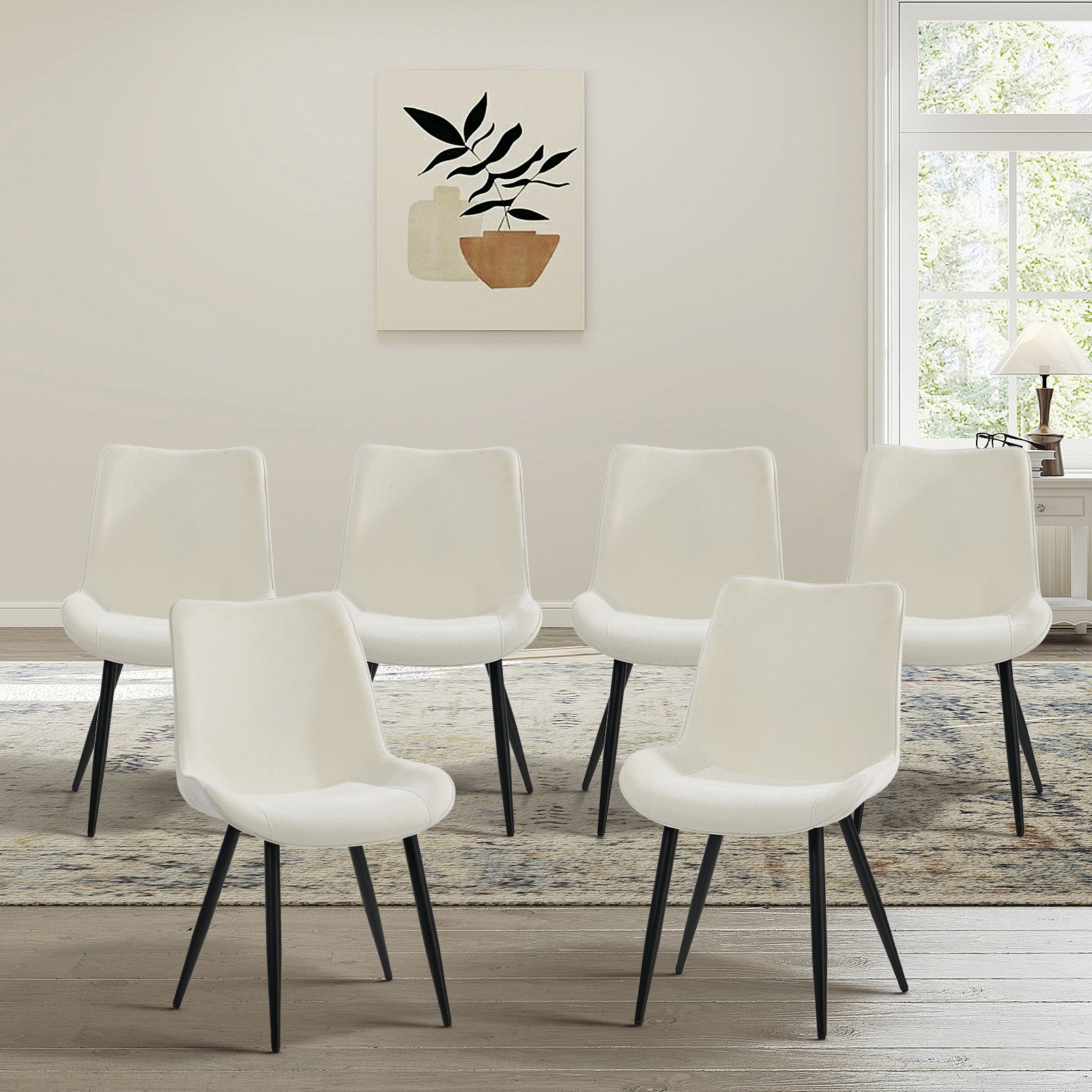 Oikiture 6x Dining Chairs Kitchen Accent Chairs Upholstered Linen Fabric White