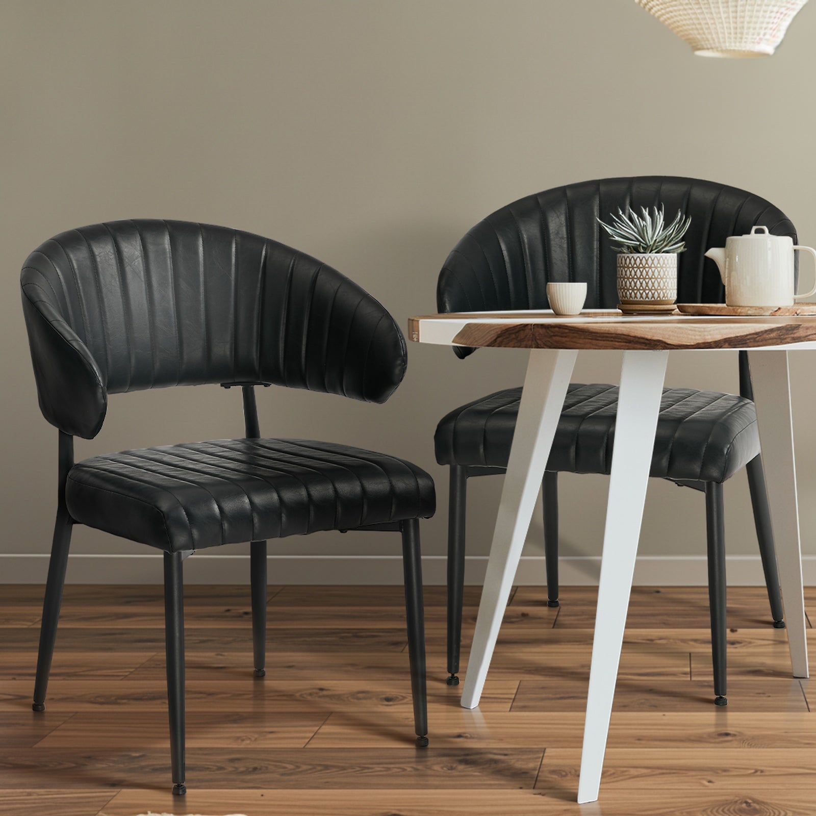 Oikiture 2x PU Leather Dining Chair Kitchen Padded Seat - Sunyee