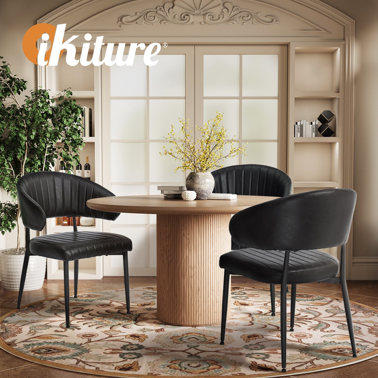 Oikiture 4x PU Leather Dining Chair Kitchen Padded Seat Black