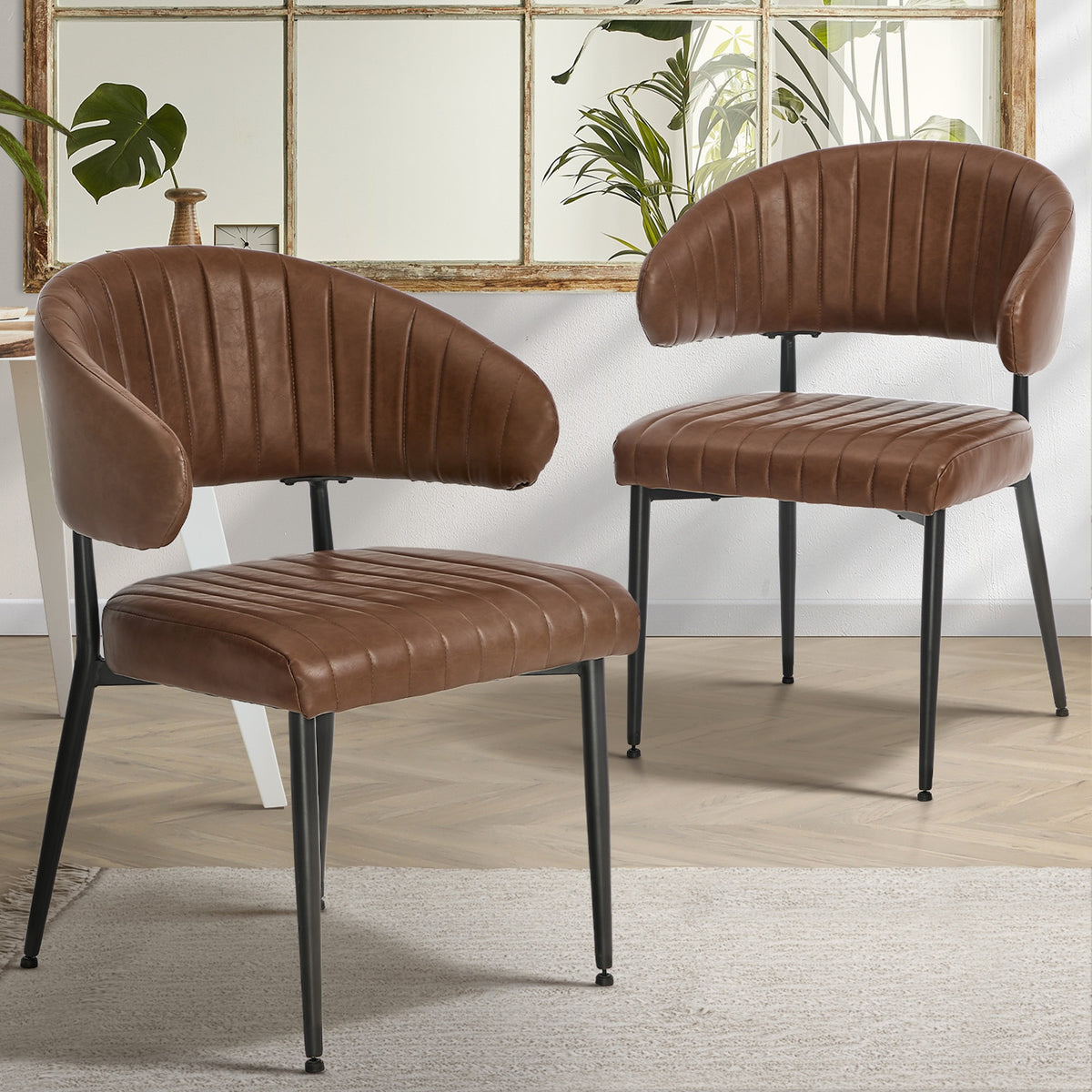 Oikiture 2x PU Leather Dining Chair Kitchen Padded Seat