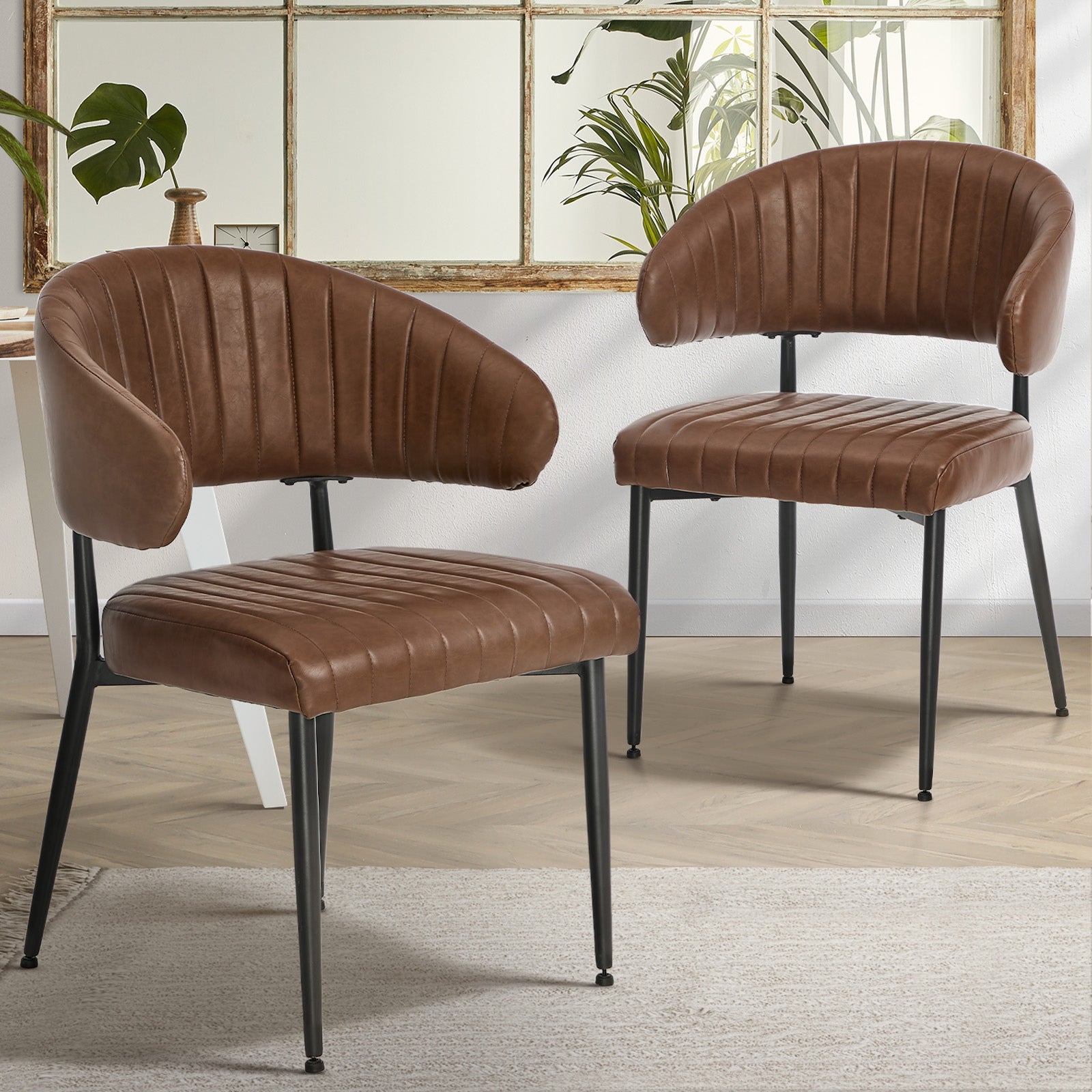 Oikiture 2x PU Leather Dining Chair Kitchen Padded Seat - Sunyee