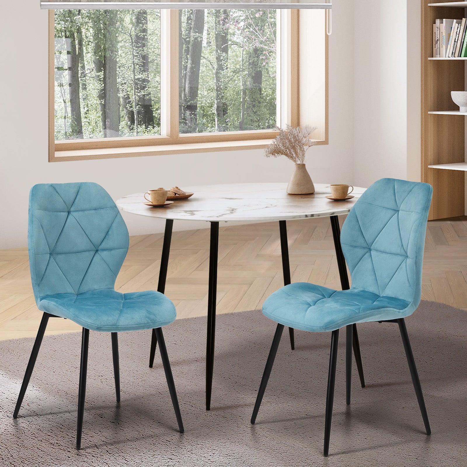 Oikiture Dining Chairs Kitchen Chair Padded Seat High Back Velvet Blue - Sunyee