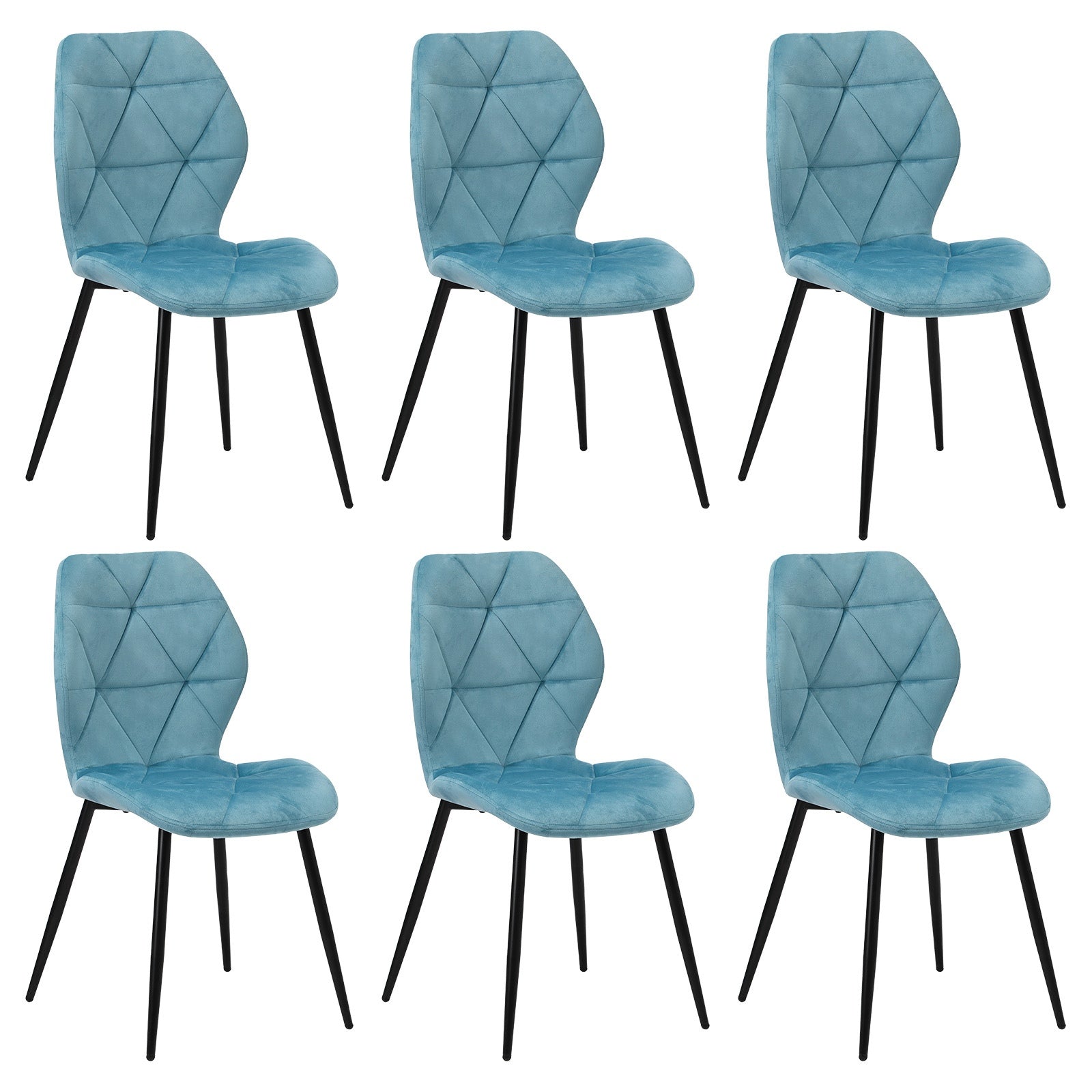 Oikiture Dining Chairs Kitchen Chair Padded Seat High Back Velvet Blue - Sunyee