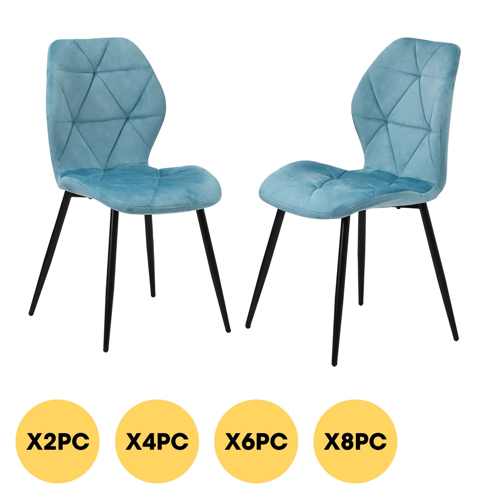 Oikiture Dining Chairs Kitchen Chair Padded Seat High Back Velvet Blue - Sunyee