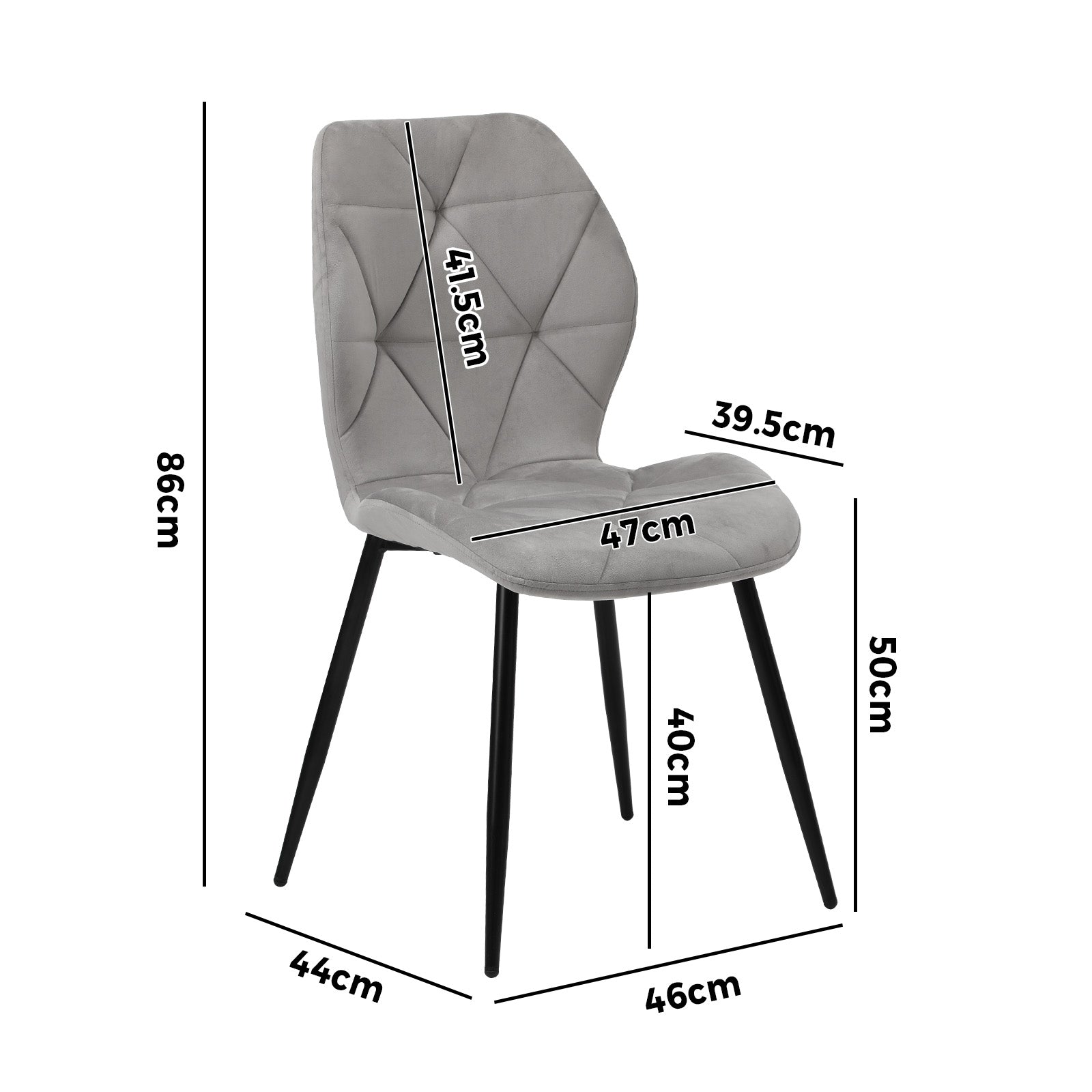 Oikiture Dining Chairs Kitchen Chair Padded Seat High Back Velvet Grey - Sunyee