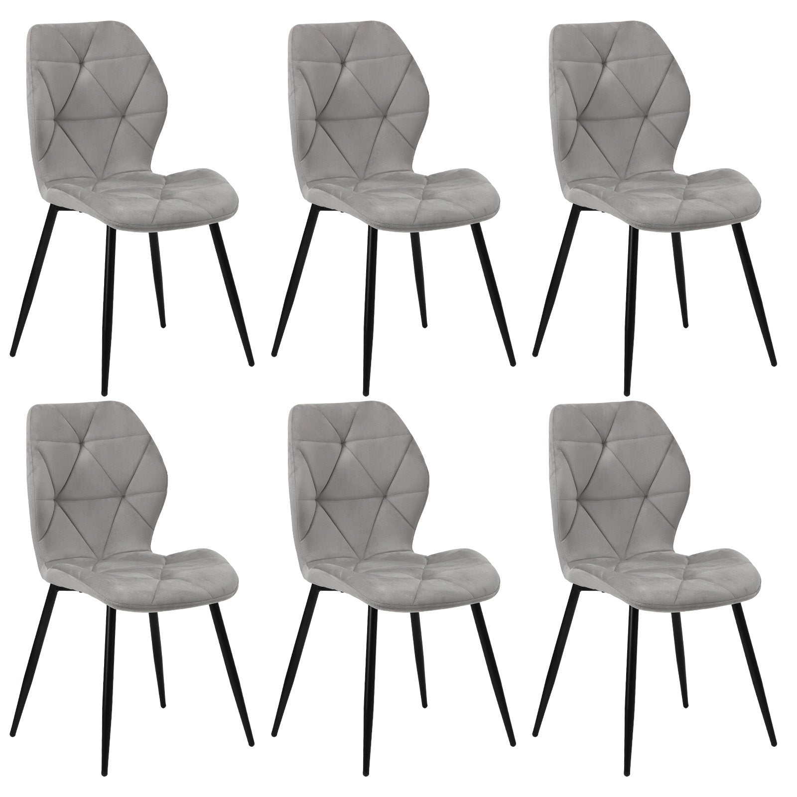 Oikiture Dining Chairs Kitchen Chair Padded Seat High Back Velvet Grey - Sunyee