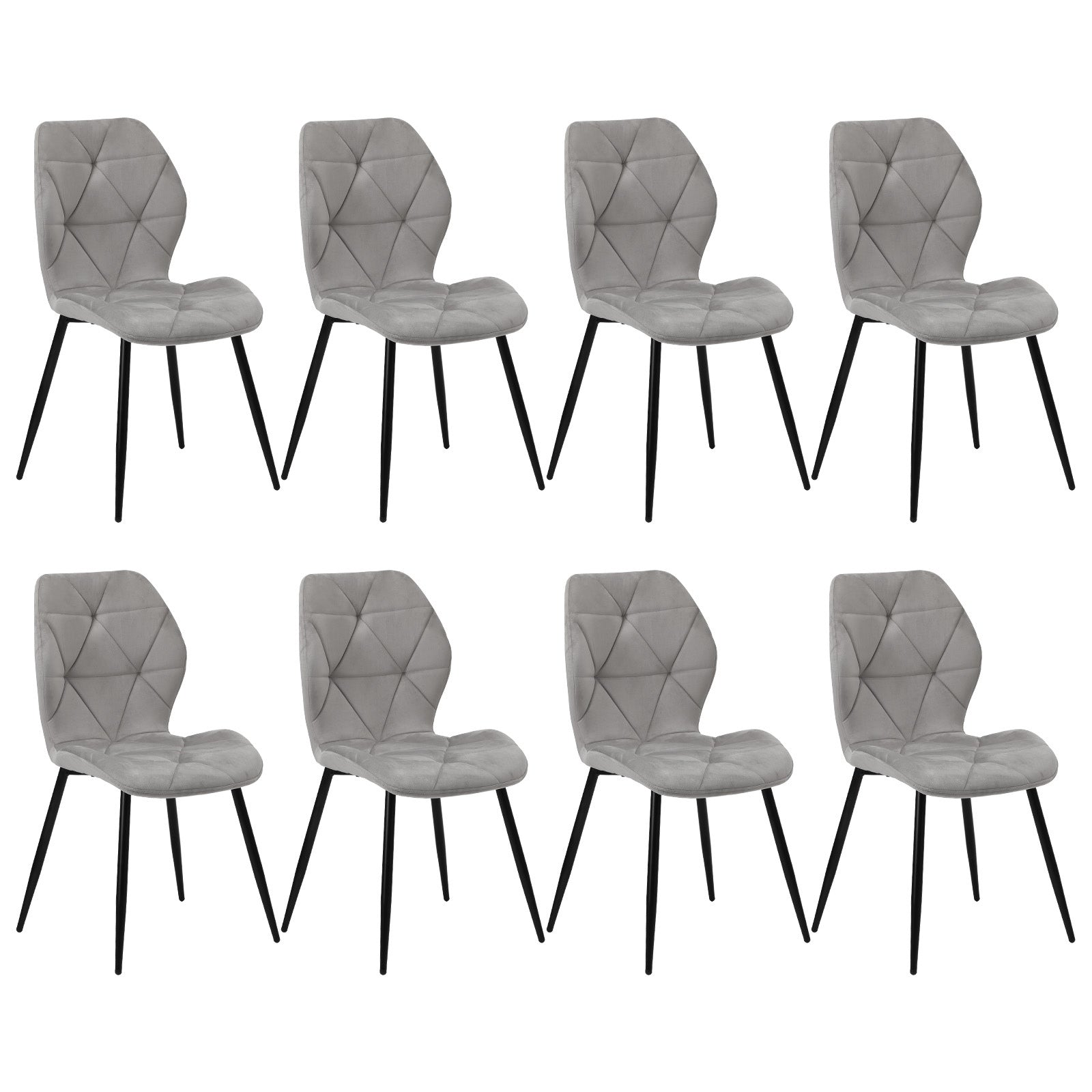 Oikiture Dining Chairs Kitchen Chair Padded Seat High Back Velvet Grey - Sunyee
