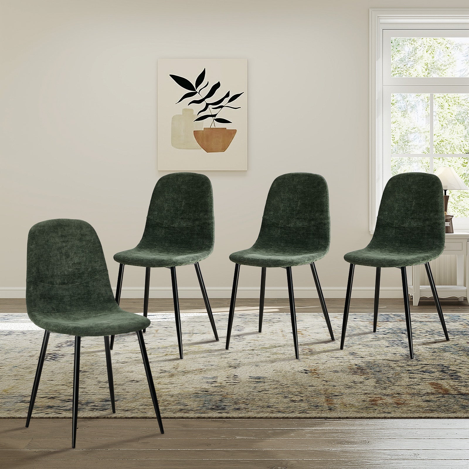 Oikiture 4x Dining Chairs Kitchen Accent Chair Lounge Room Chenille Green - Sunyee