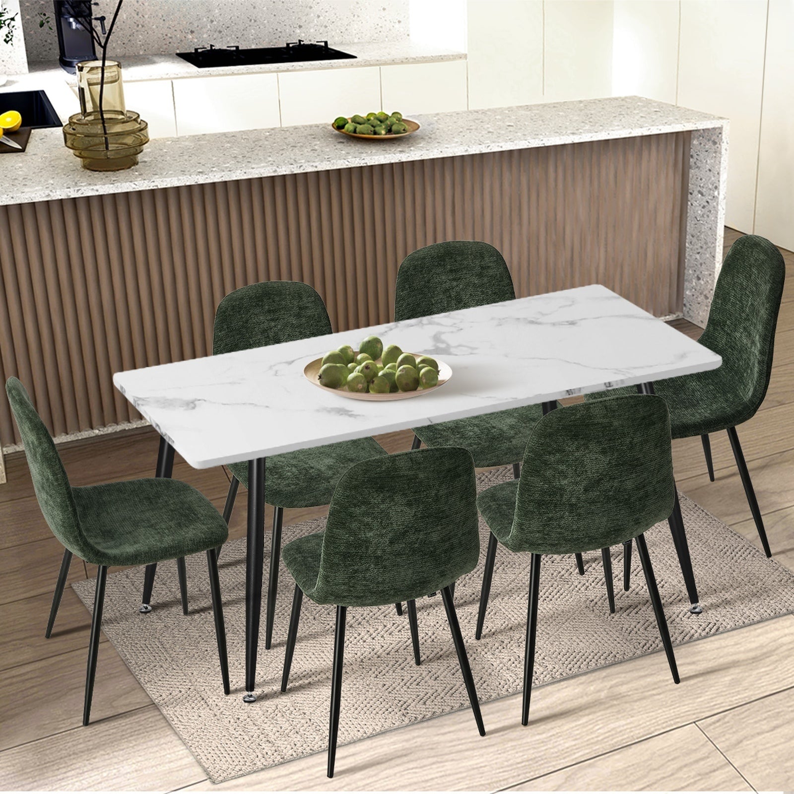 Oikiture 4x Dining Chairs Kitchen Accent Chair Lounge Room Chenille Green - Sunyee