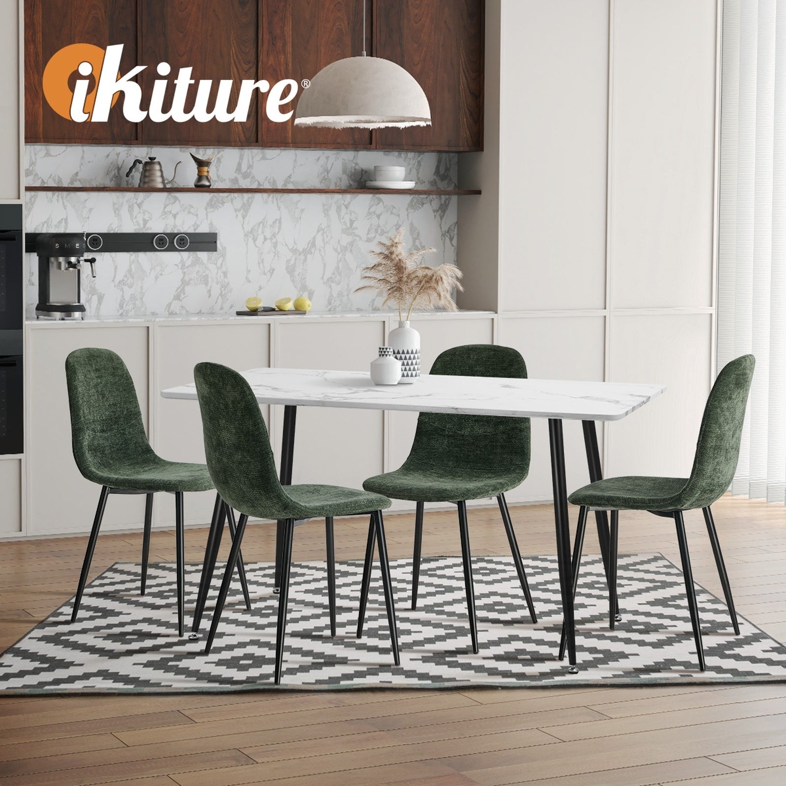 Oikiture 4x Dining Chairs Kitchen Accent Chair Lounge Room Chenille Green - Sunyee