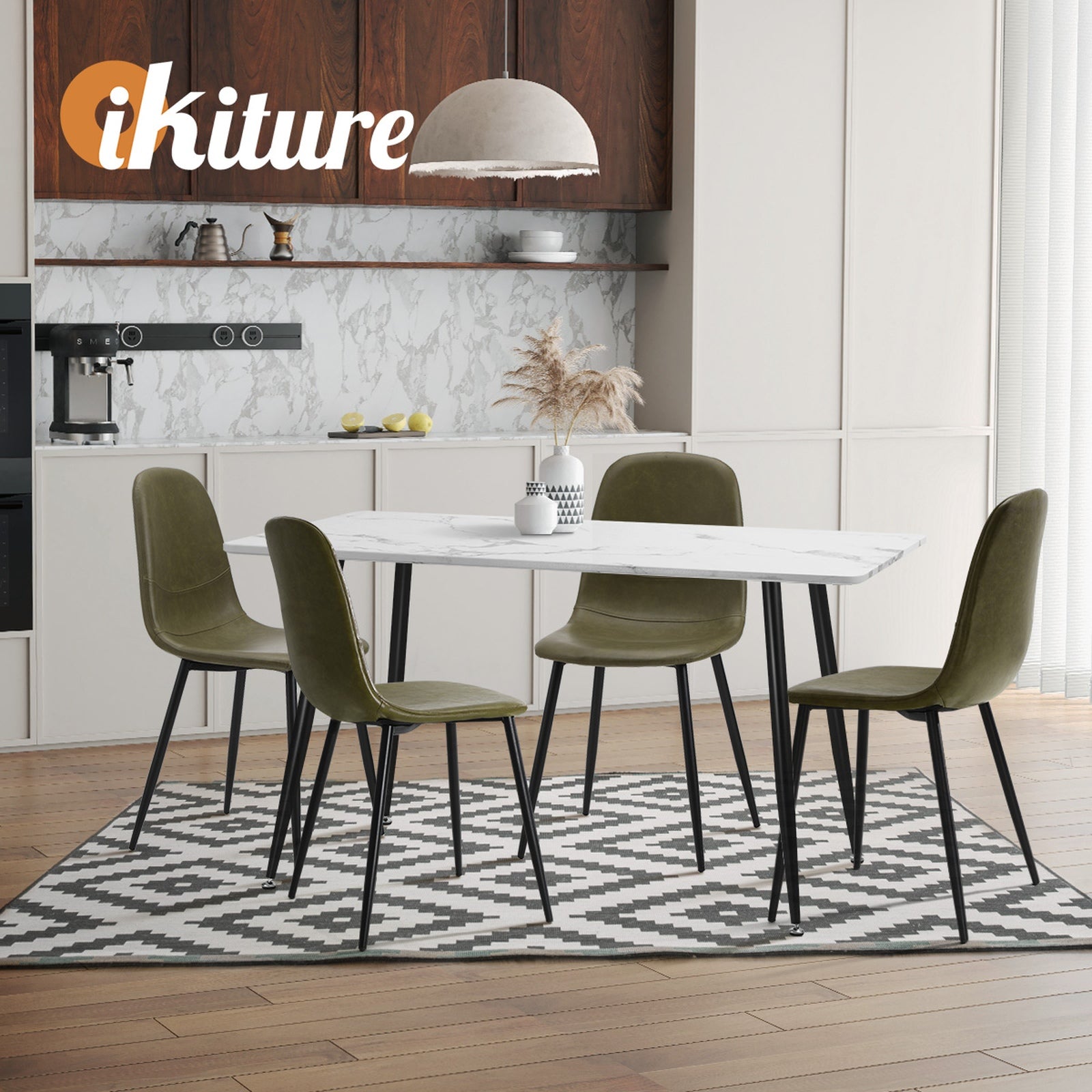 Oikiture Dining Chairs Kitchen Accent Chair Lounge Room PU Leather Green - Sunyee