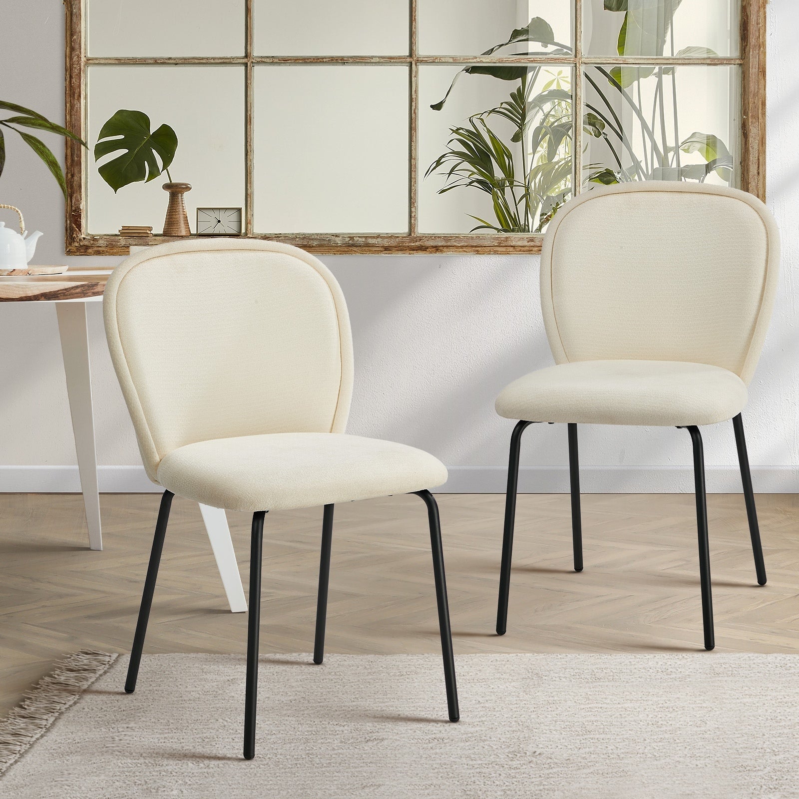 Oikiture 2x Dining Chairs Kitchen Accent Chairs Chenille Pad Metal Legs - Sunyee