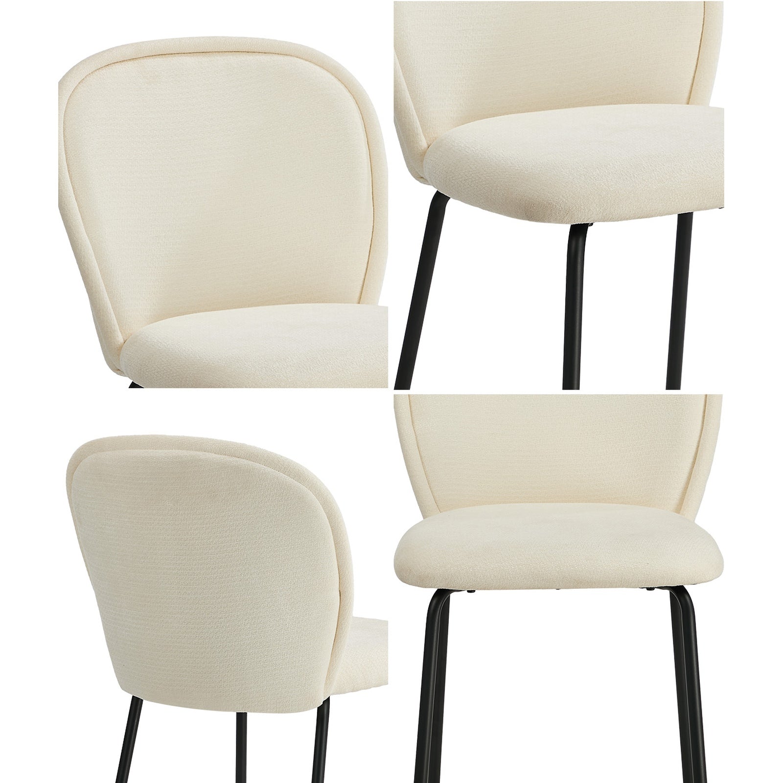 Oikiture 2x Dining Chairs Kitchen Accent Chairs Chenille Pad Metal Legs Beige - Sunyee