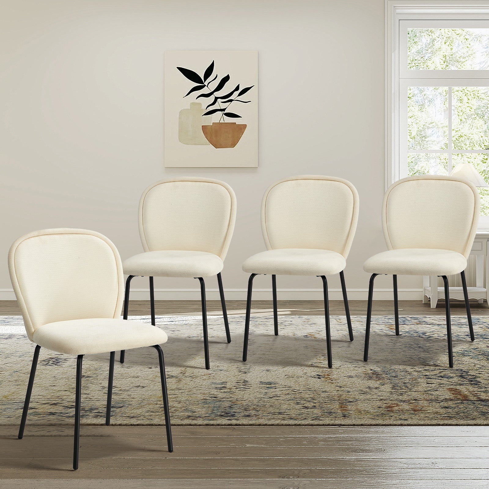 Oikiture 4x Dining Chairs Kitchen Accent Chairs Chenille Pad Metal Legs Beige - Sunyee