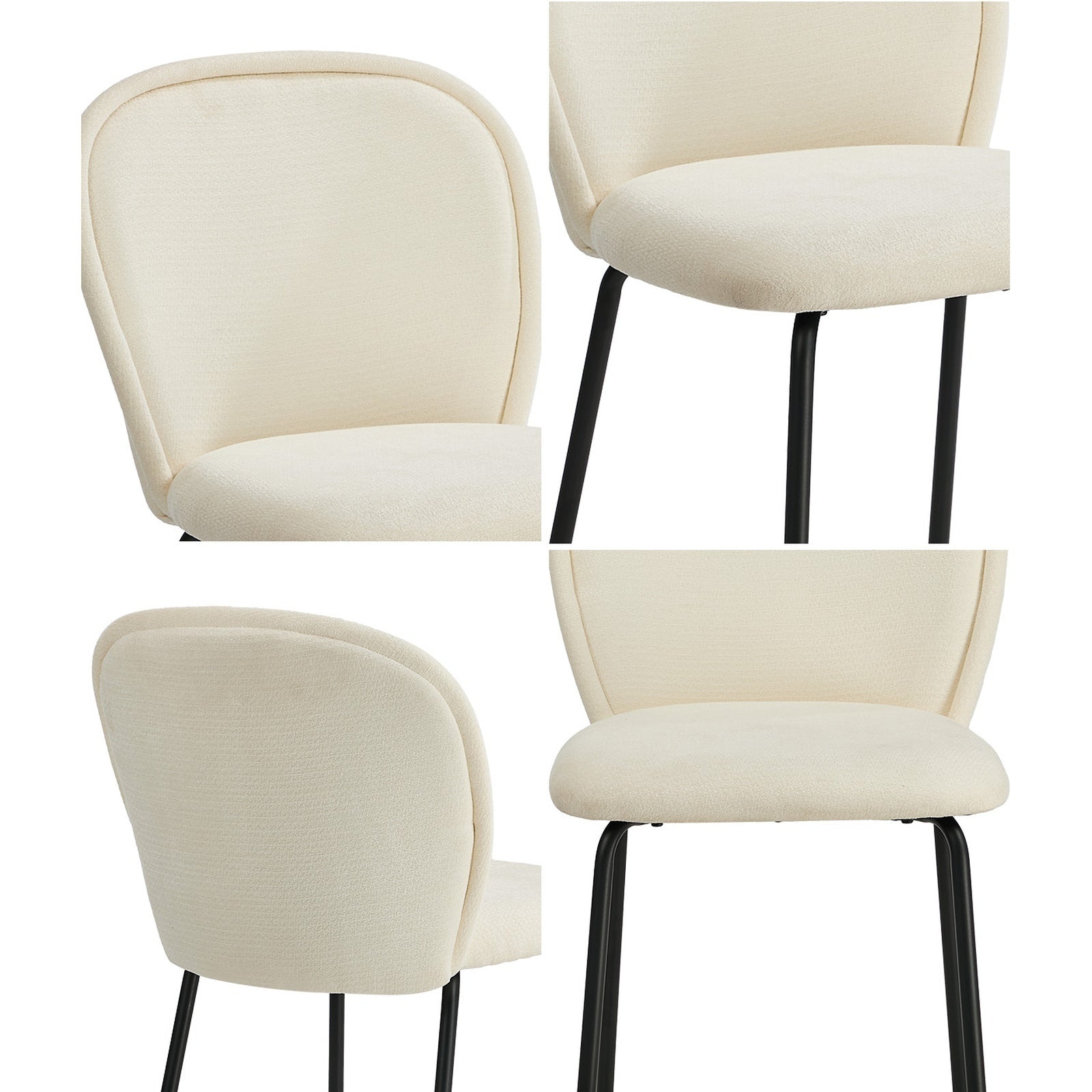 Oikiture 4x Dining Chairs Kitchen Accent Chairs Chenille Pad Metal Legs Beige - Sunyee