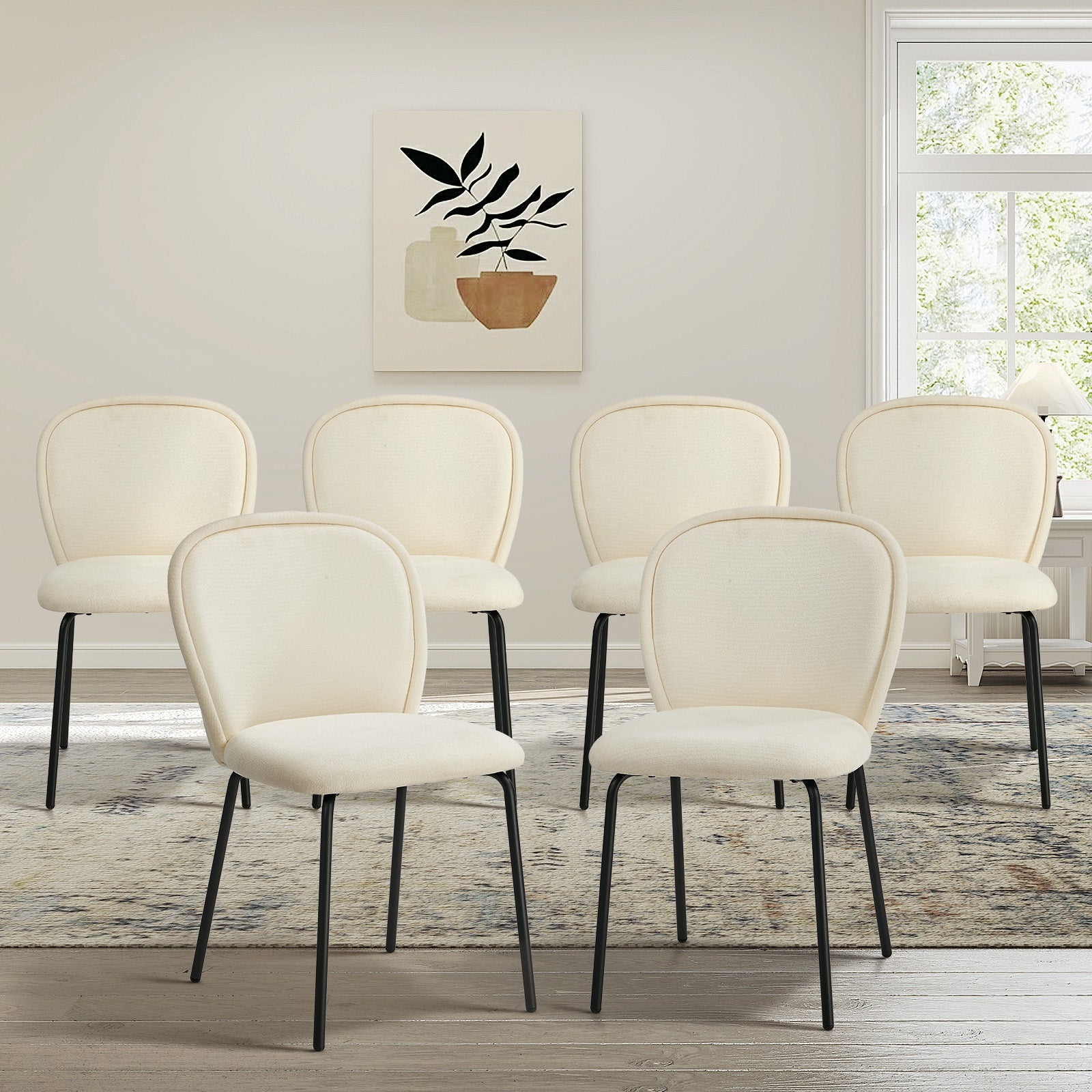Oikiture 6x Dining Chairs Kitchen Accent Chairs Chenille Pad Metal Legs Beige - Sunyee