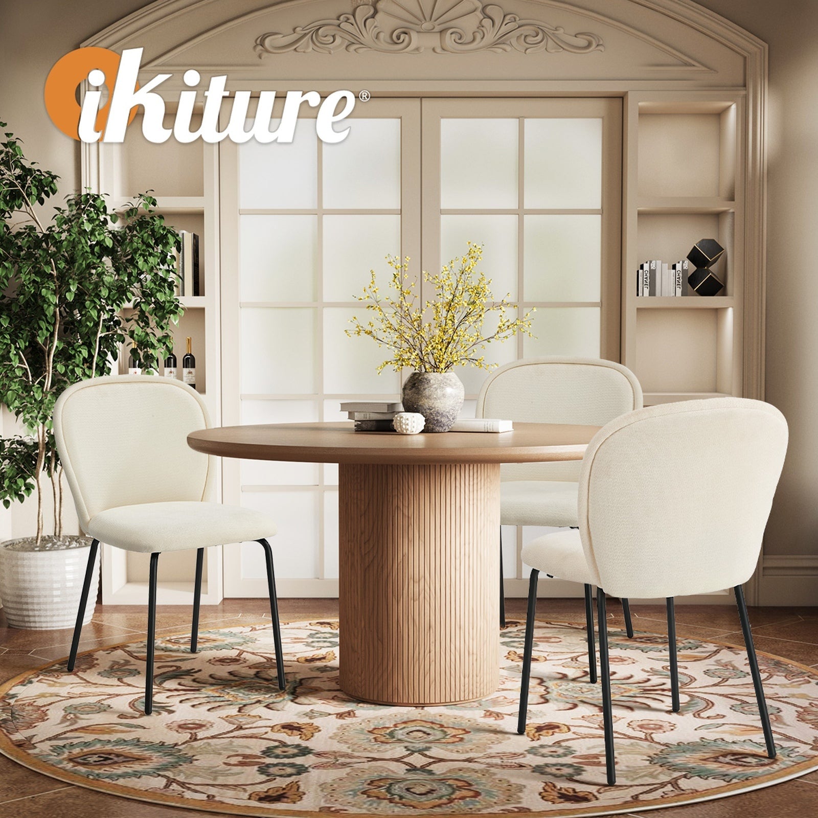 Oikiture 6x Dining Chairs Kitchen Accent Chairs Chenille Pad Metal Legs Beige - Sunyee