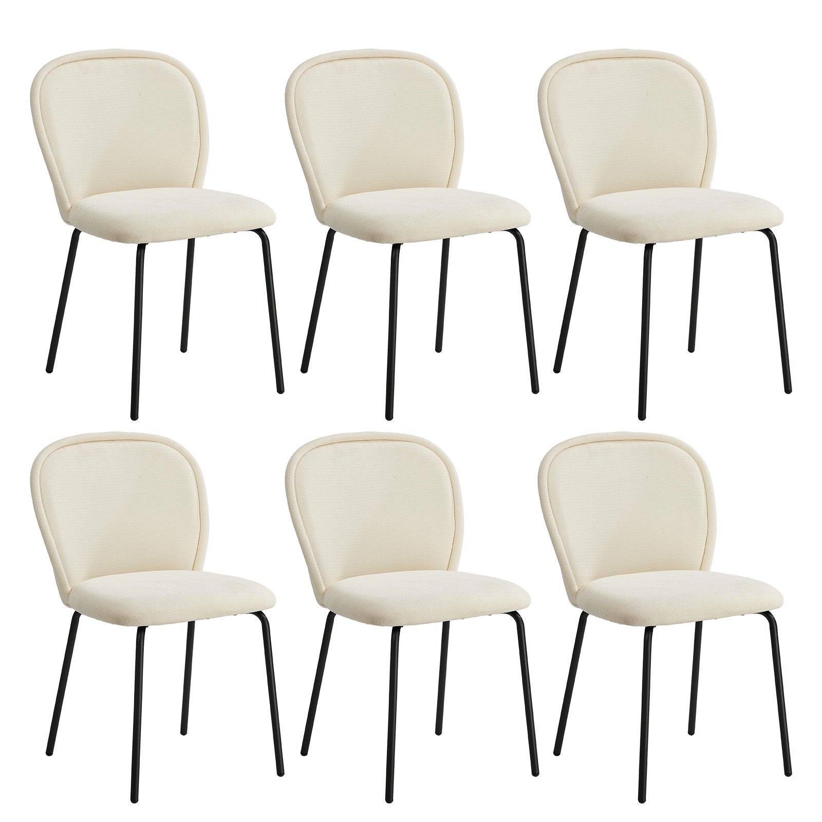 Oikiture 6x Dining Chairs Kitchen Accent Chairs Chenille Pad Metal Legs Beige - Sunyee