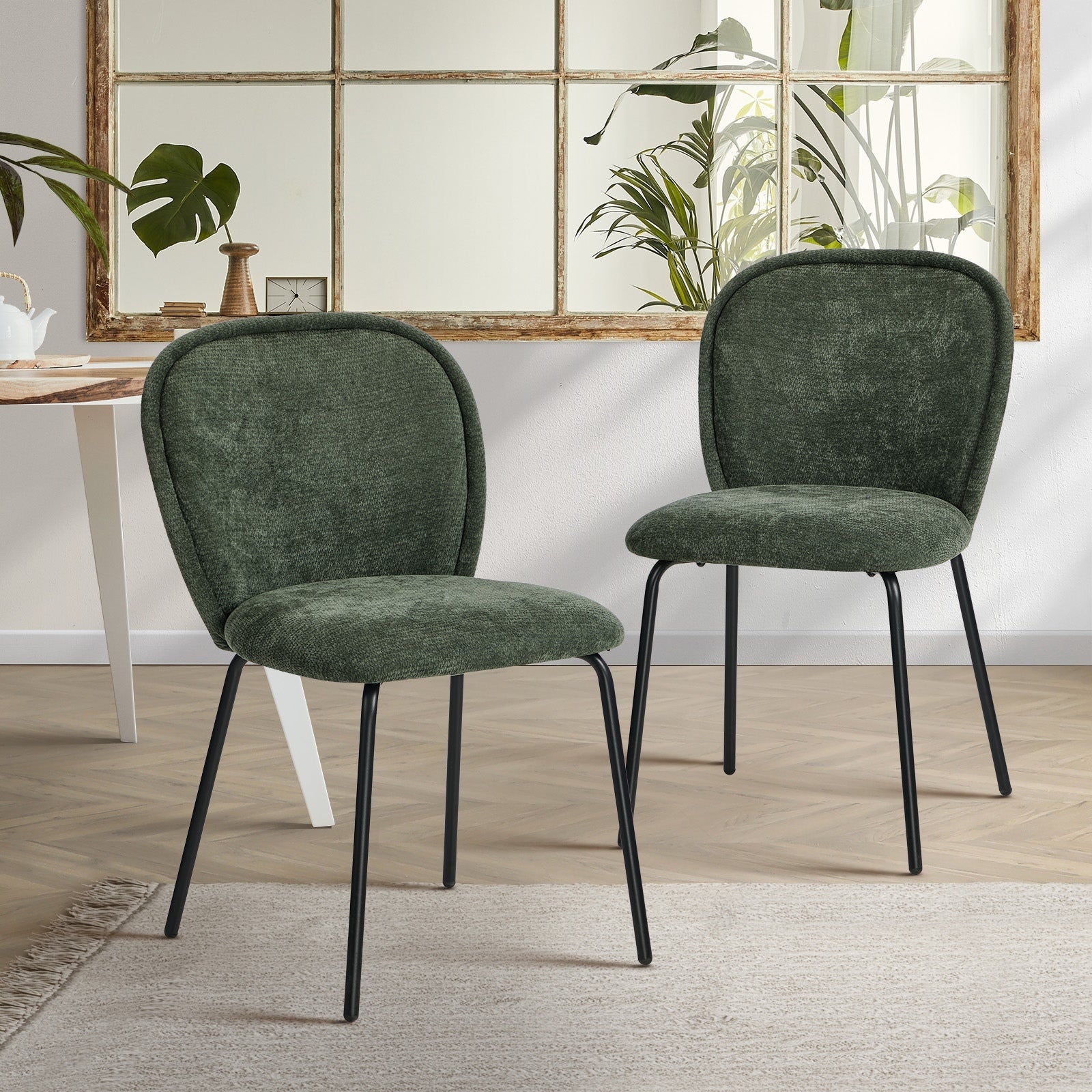 Oikiture 2x Dining Chairs Kitchen Accent Chairs Chenille Pad Metal Legs - Sunyee