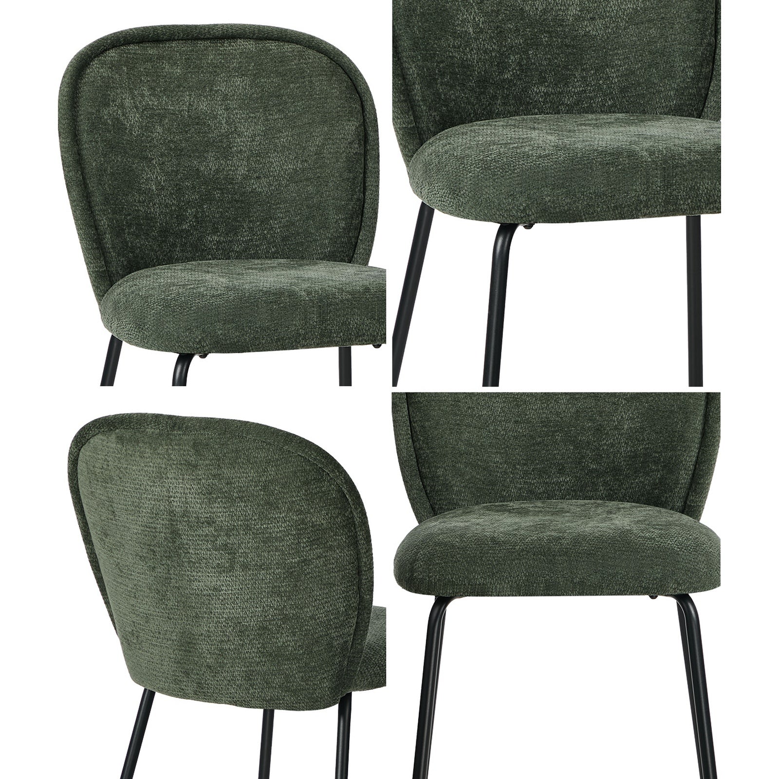 Oikiture 4x Dining Chairs Kitchen Accent Chairs Chenille Pad Metal Legs Green - Sunyee