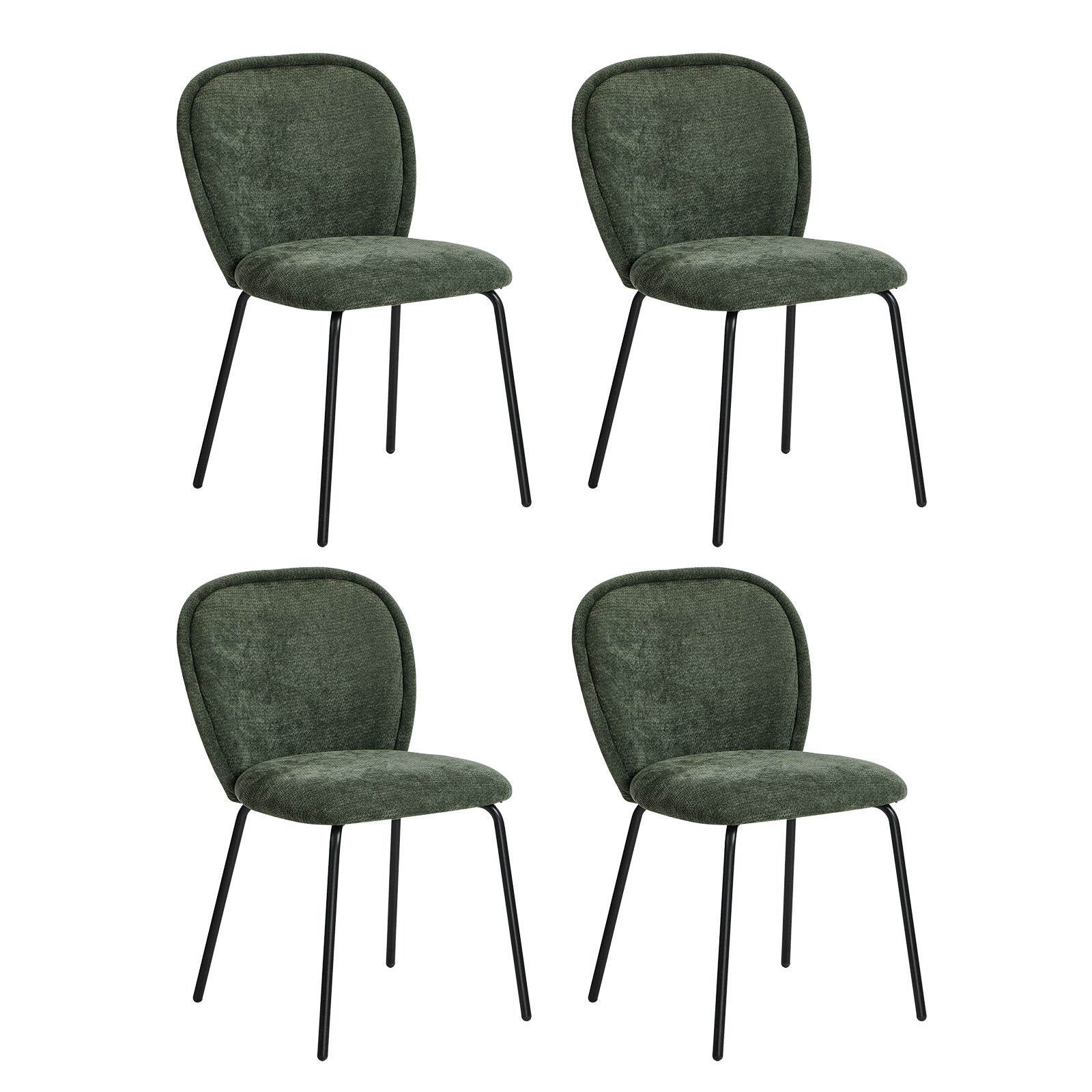 Oikiture 4x Dining Chairs Kitchen Accent Chairs Chenille Pad Metal Legs Green - Sunyee