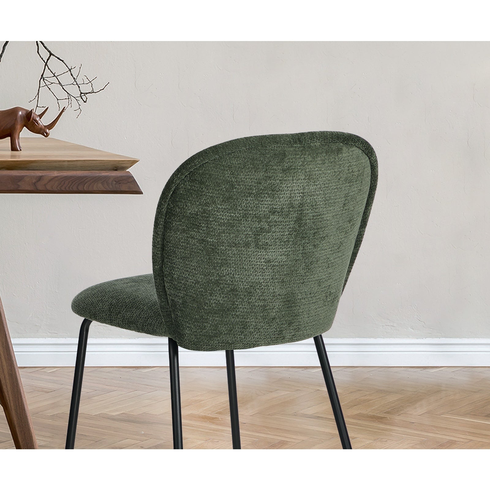 Oikiture 6x Dining Chairs Kitchen Accent Chairs Chenille Pad Metal Legs Green - Sunyee