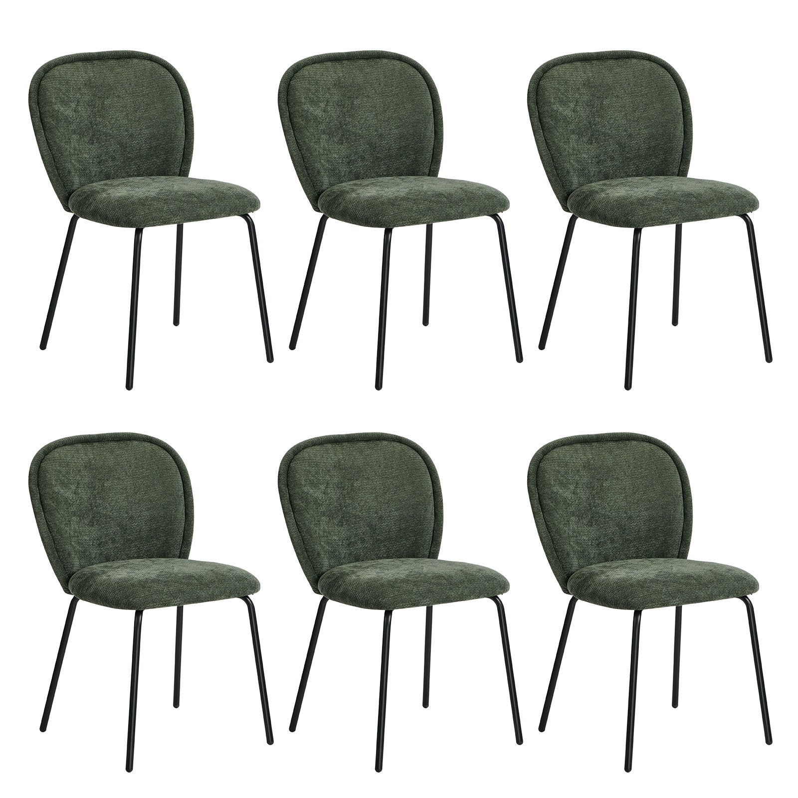 Oikiture 6x Dining Chairs Kitchen Accent Chairs Chenille Pad Metal Legs Green - Sunyee