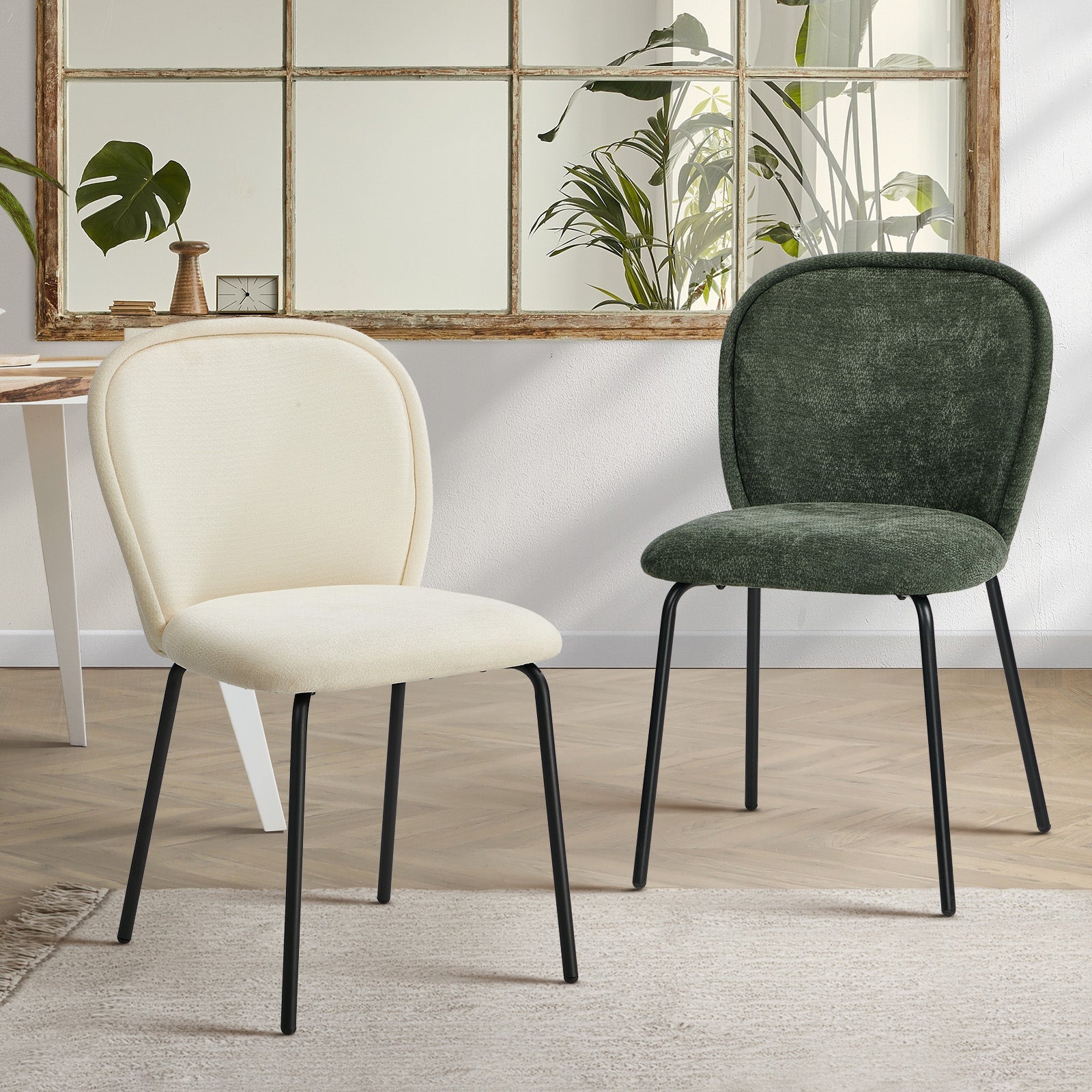 Oikiture 2x Dining Chairs Kitchen Accent Chairs Chenille Pad Metal Legs - Sunyee