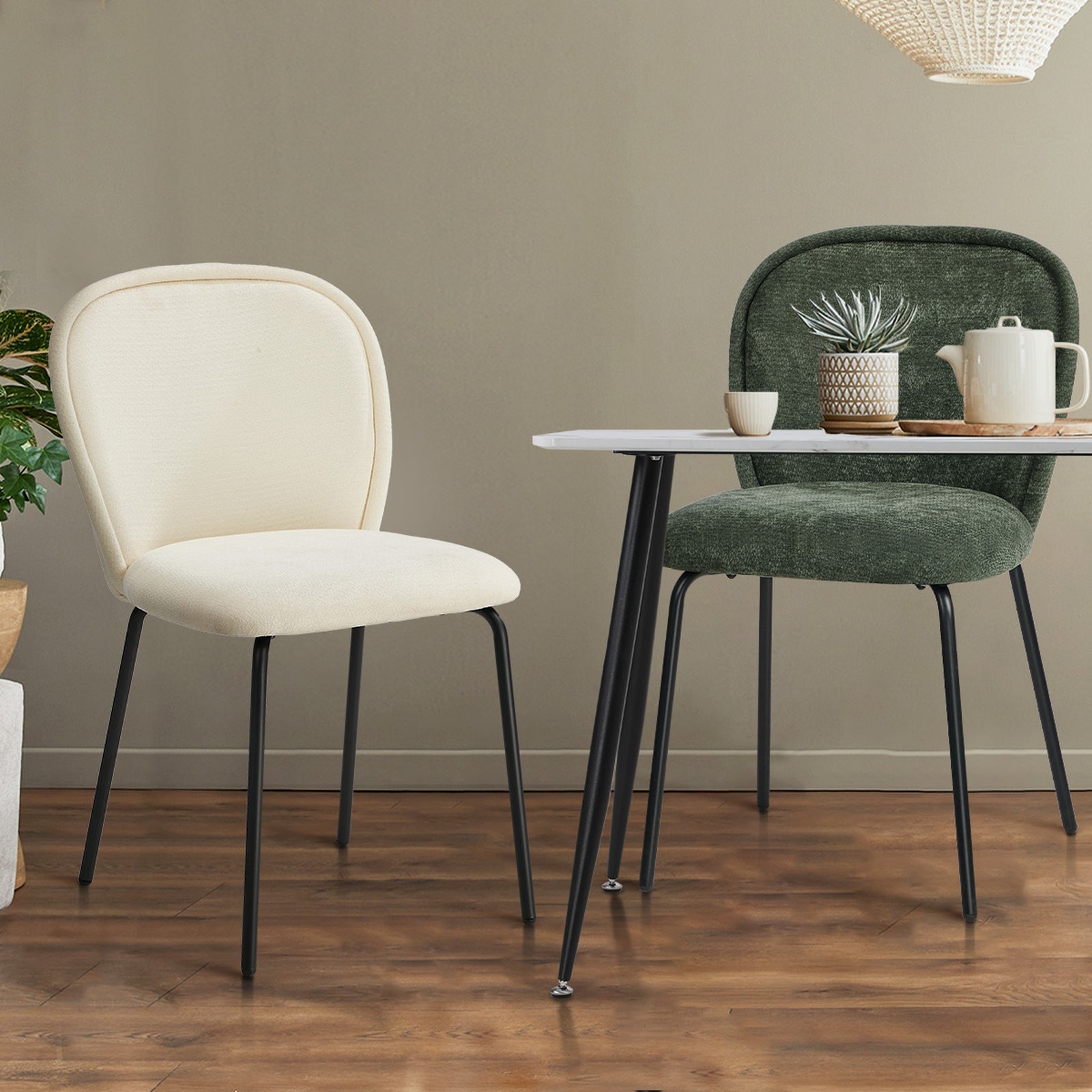 Oikiture 2x Dining Chairs Kitchen Accent Chairs Chenille Pad Metal Legs - Sunyee