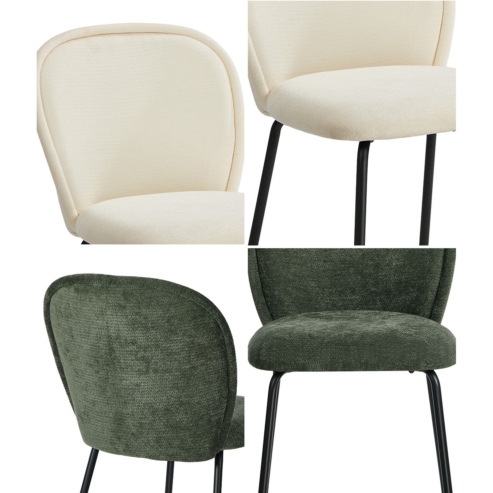 Oikiture 2x Dining Chairs Kitchen Accent Chairs Chenille Pad Metal Legs - Sunyee