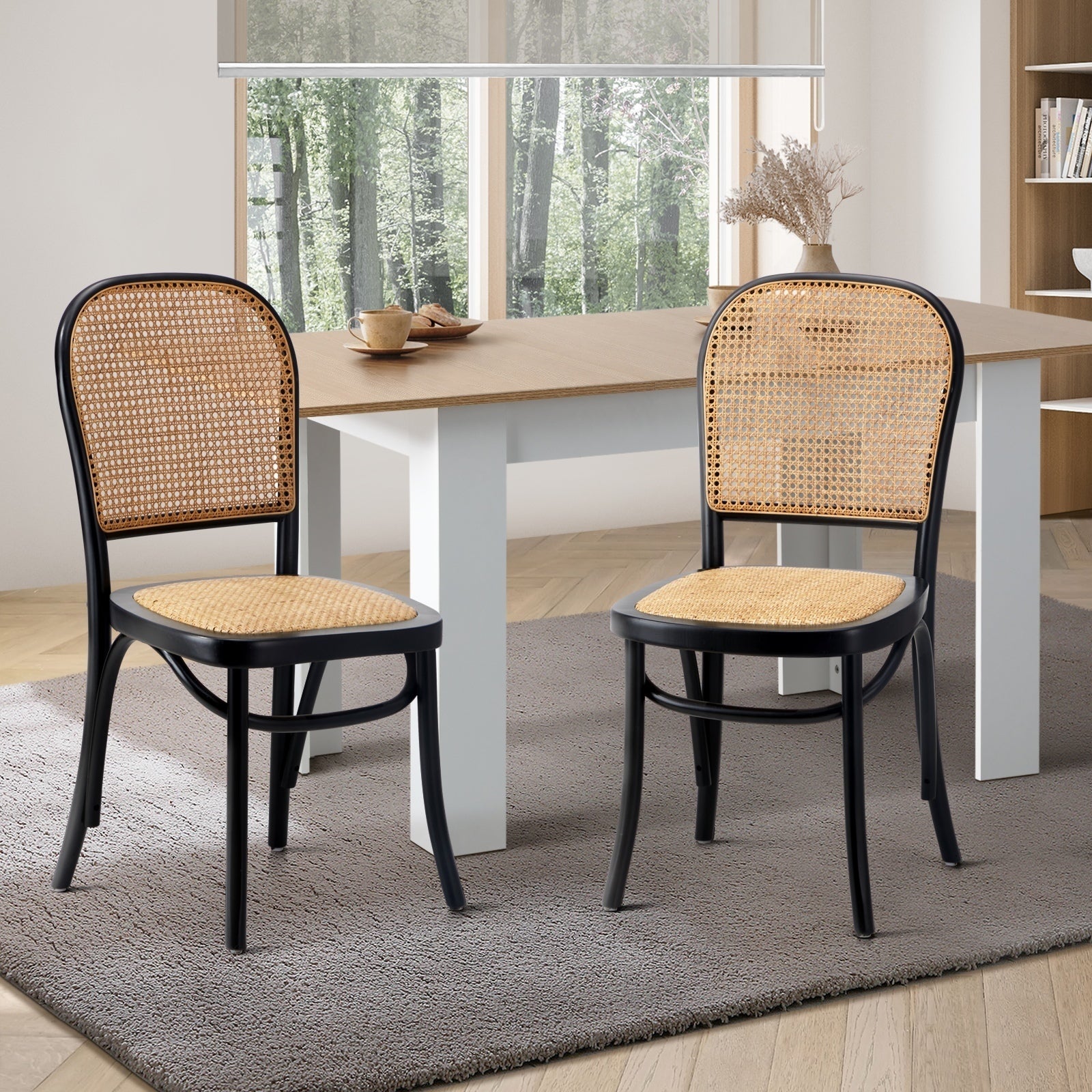 Oikiture 2/4/6PCS Dining Chair Solid Wood & Ratan Seat 3 Style - Sunyee