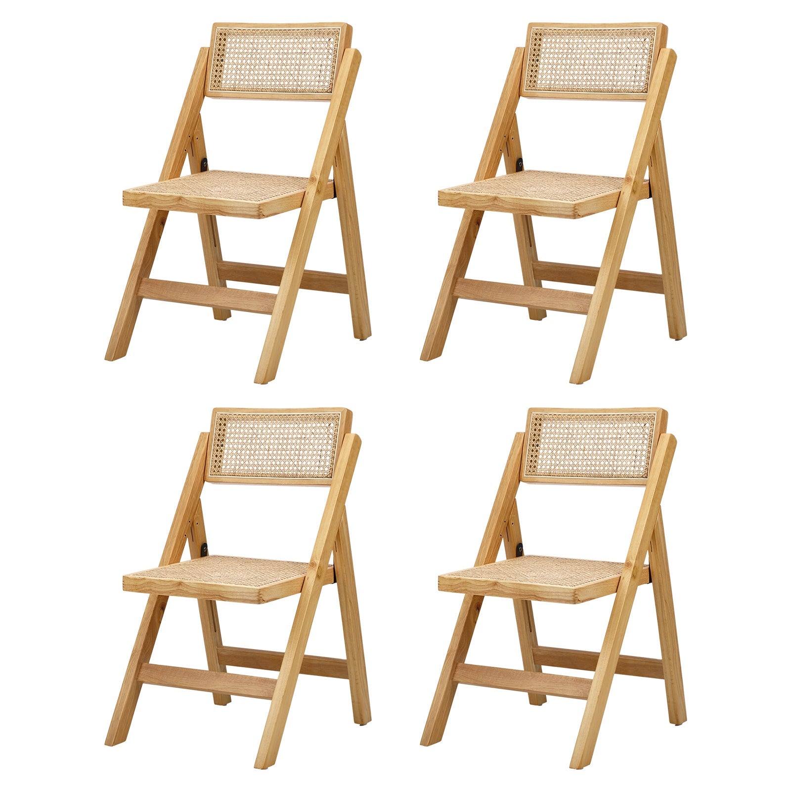 Oikiture 4x Dining Chairs Folding Rattan Chair Wooden Accent Chair Natural - Sunyee