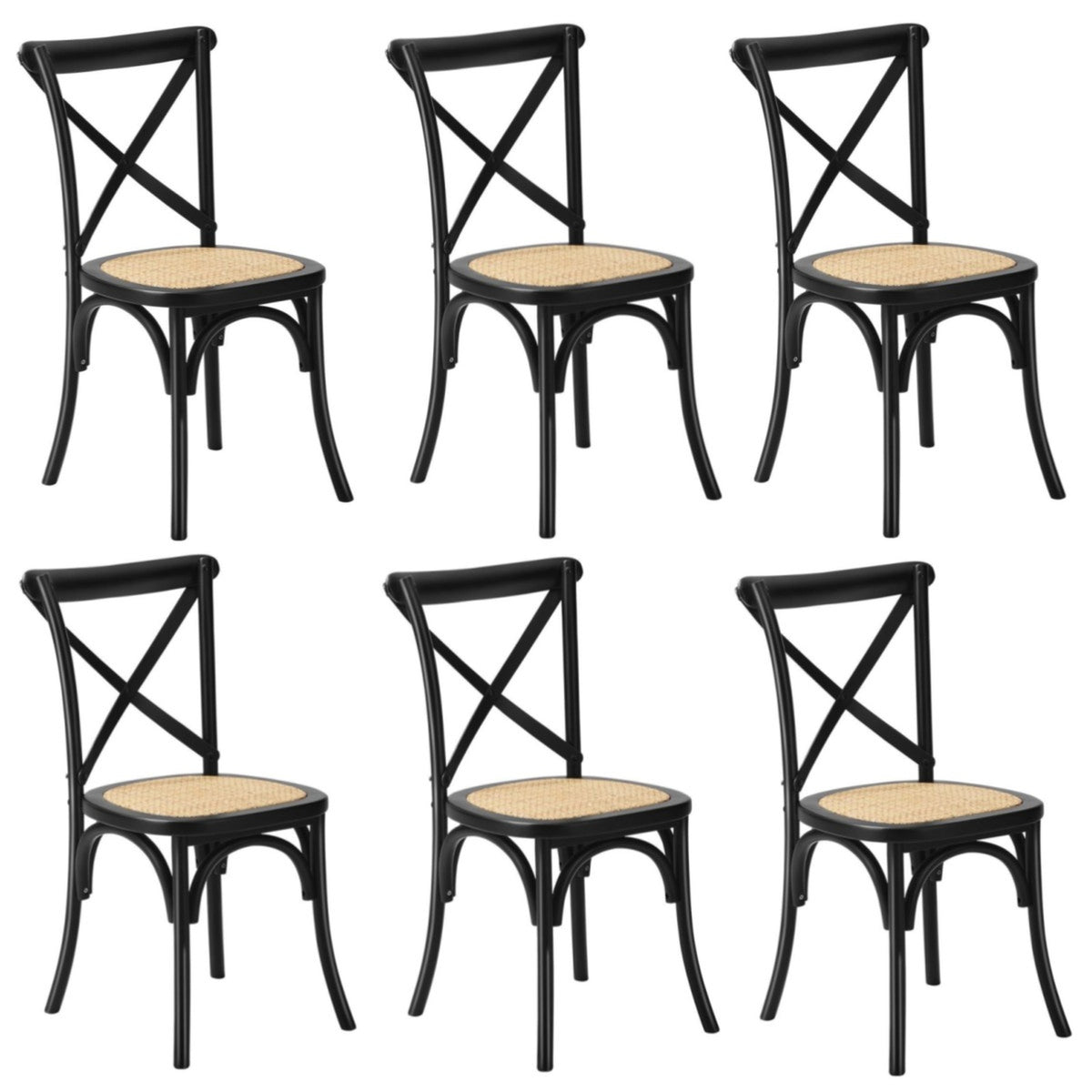 Oikiture Crossback Dining Chair Solid Birch Timber Wood Ratan Seat Black - Sunyee